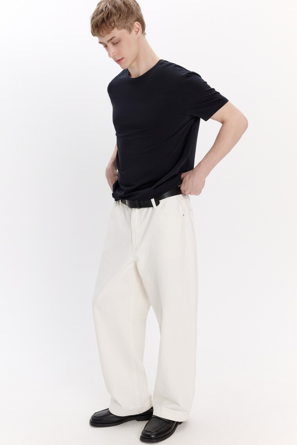 Джинсы широкие базовые со средней посадкой - цвет белый - 2