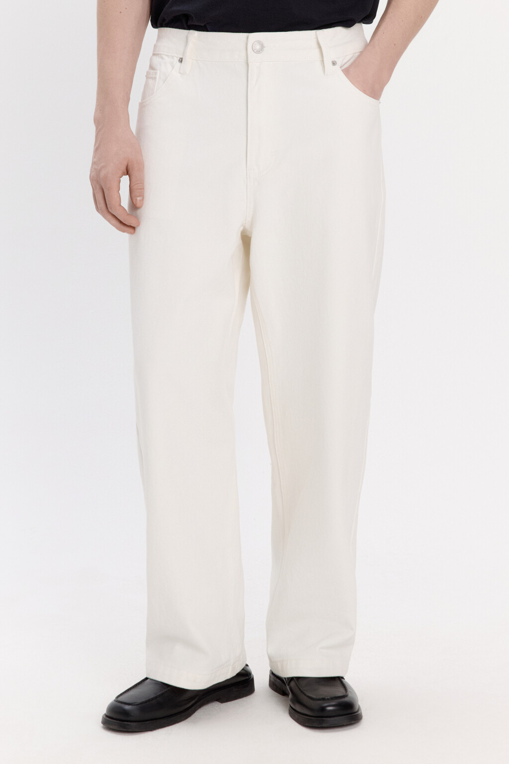 Джинсы широкие базовые со средней посадкой - цвет белый - 3