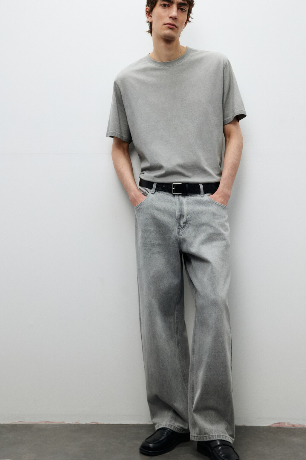 Джинсы широкие базовые - цвет серый - 1