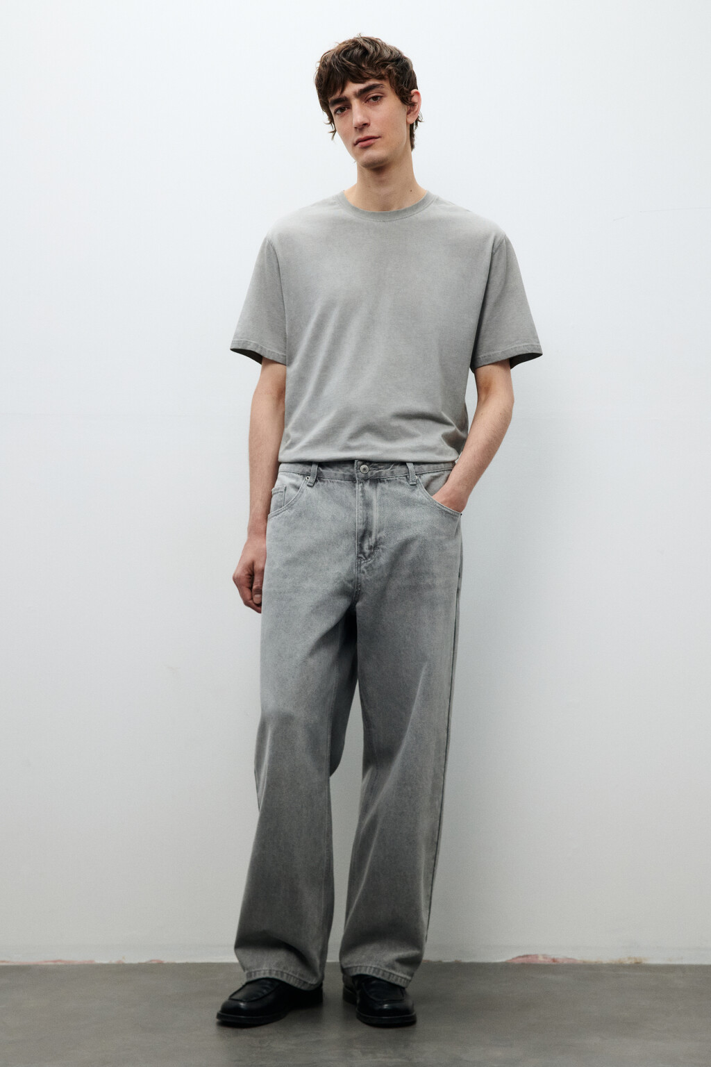 Джинсы широкие базовые - цвет серый - 3