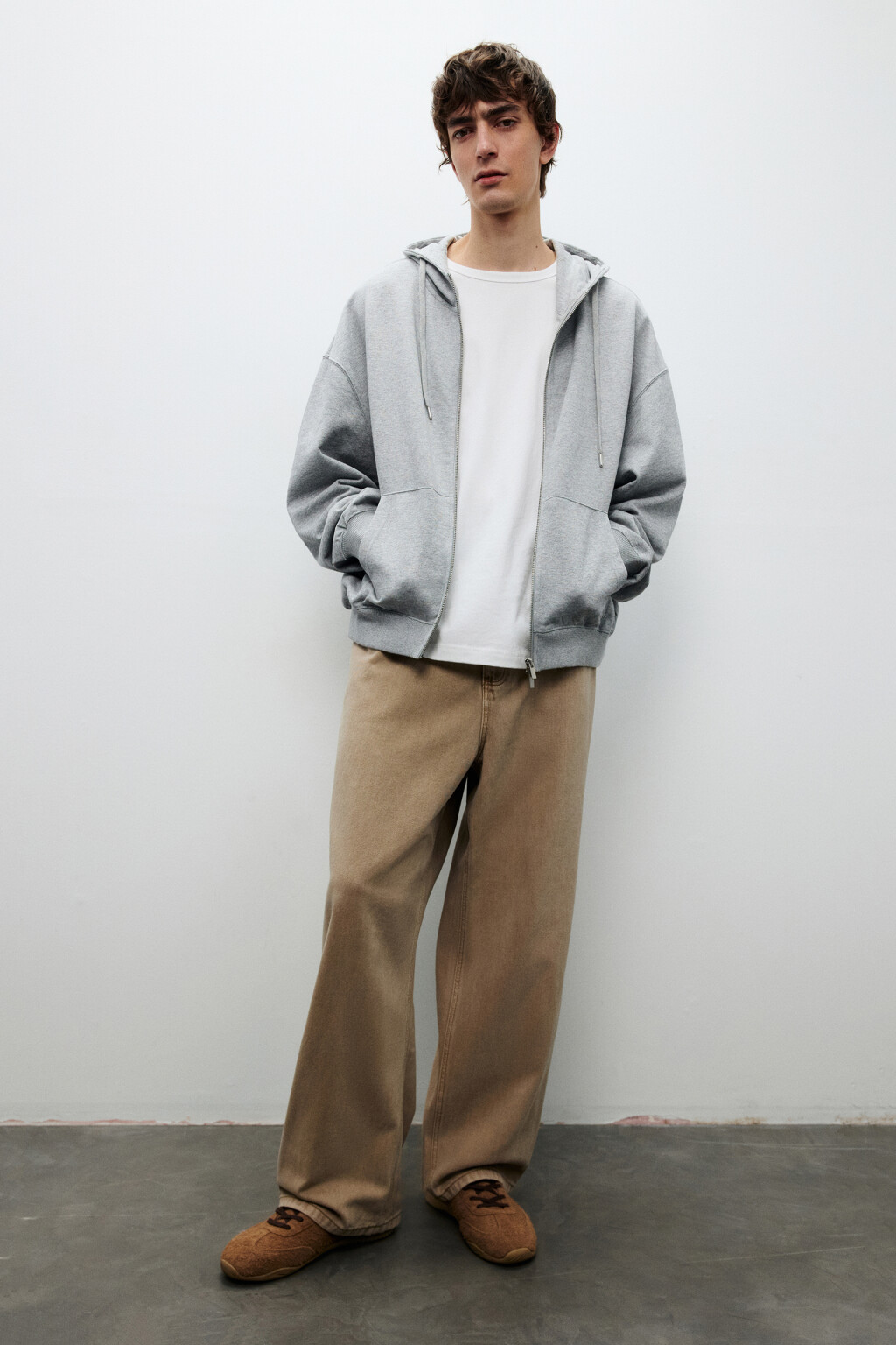 Джинсы широкие базовые - цвет бежевый - 1