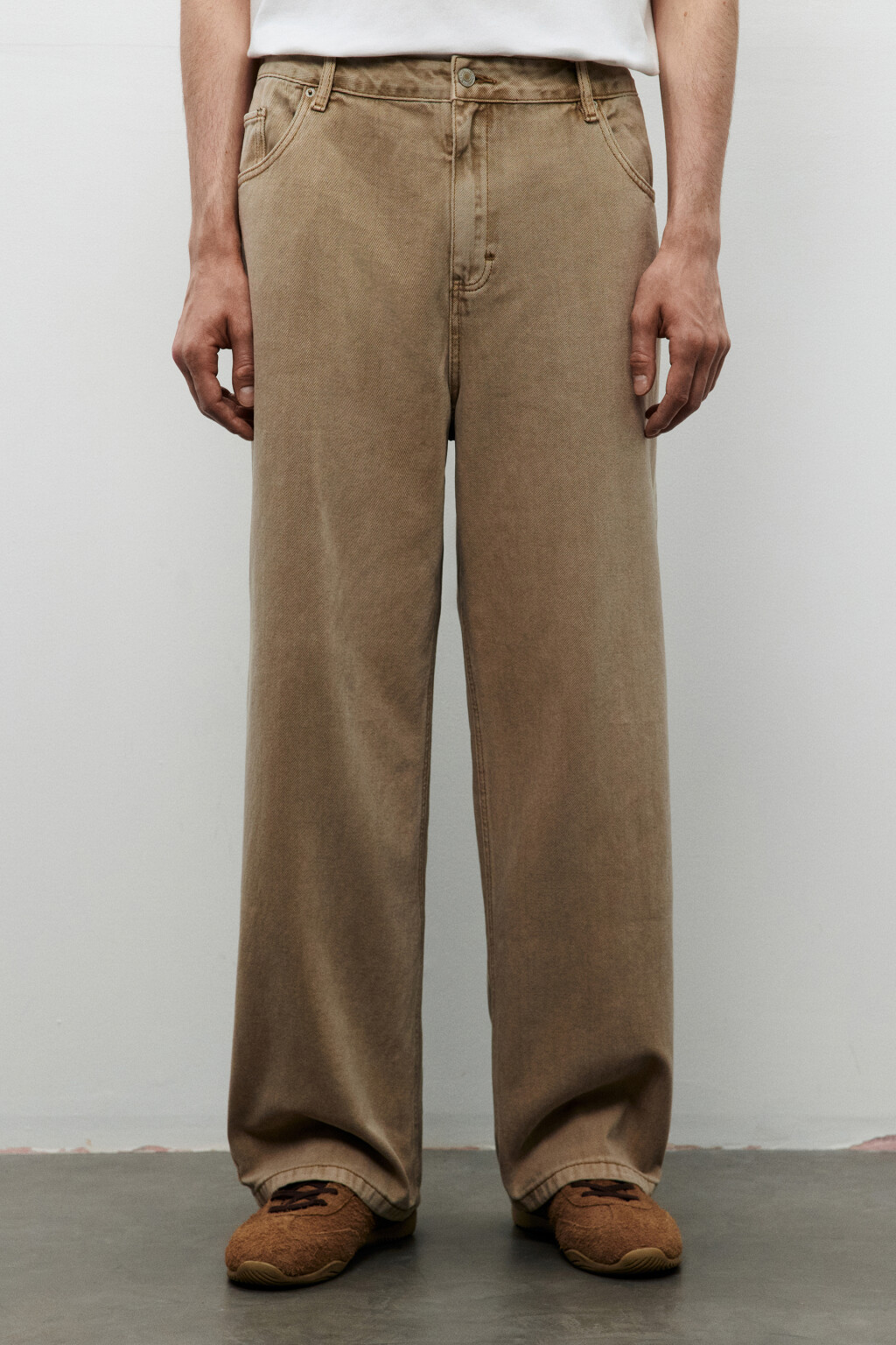 Джинсы широкие базовые - цвет бежевый - 3
