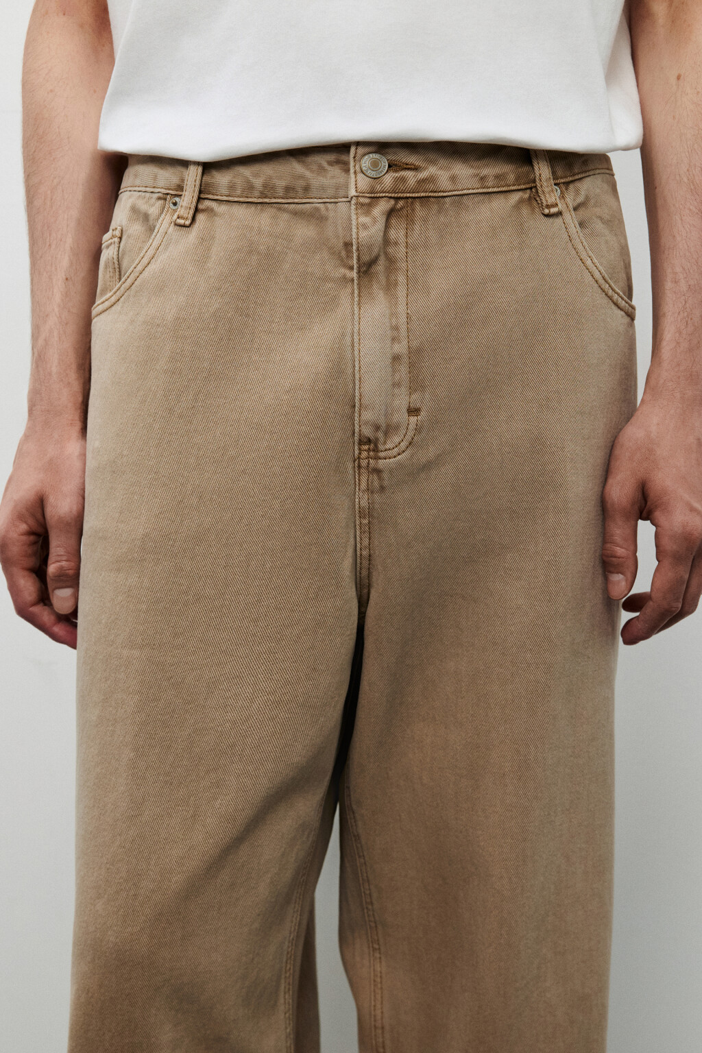 Джинсы широкие базовые - цвет бежевый - 6