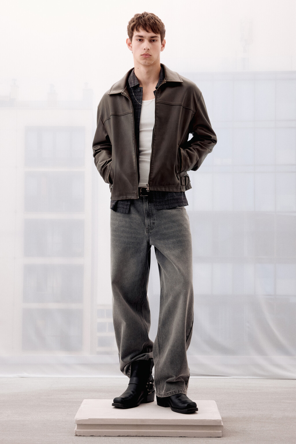 Джинсы wide leg широкие базовые - цвет серый - 1