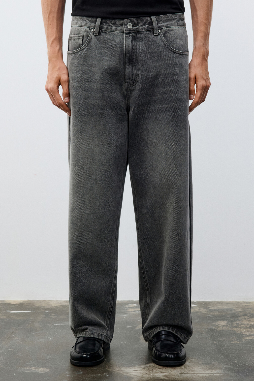 Джинсы wide leg широкие базовые - цвет серый - 3