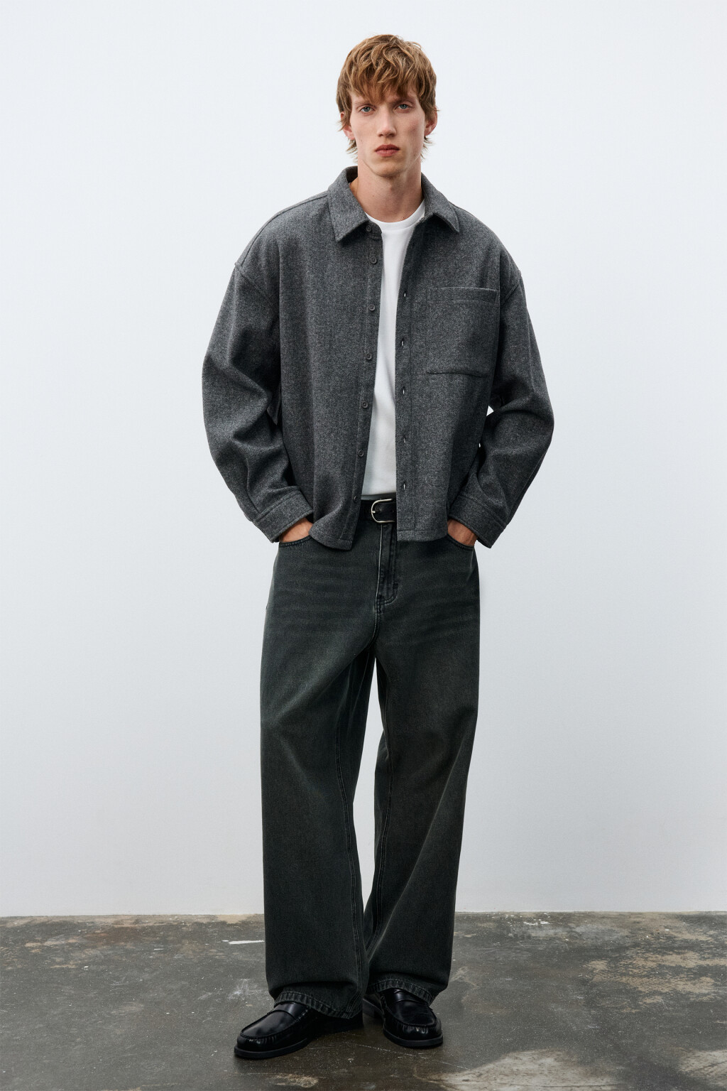 Джинсы wide leg широкие базовые - цвет серый - 1