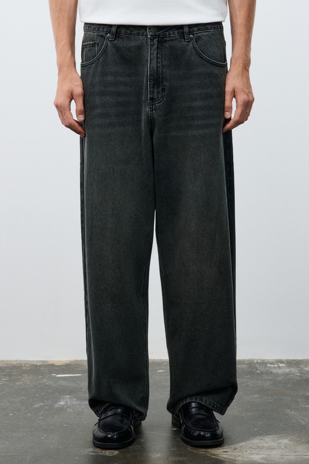 Джинсы wide leg широкие базовые - цвет серый - 2