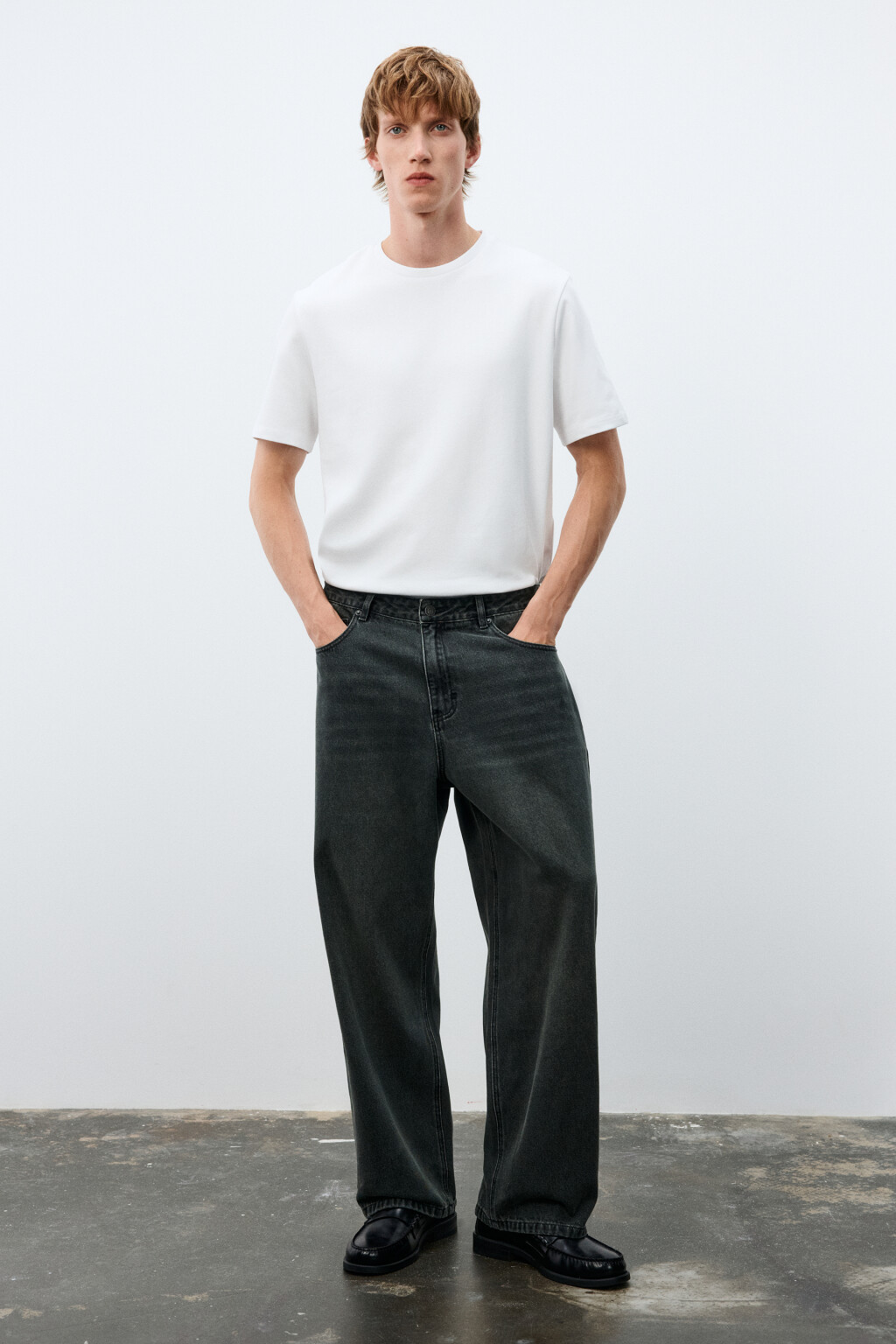 Джинсы wide leg широкие базовые - цвет серый - 4