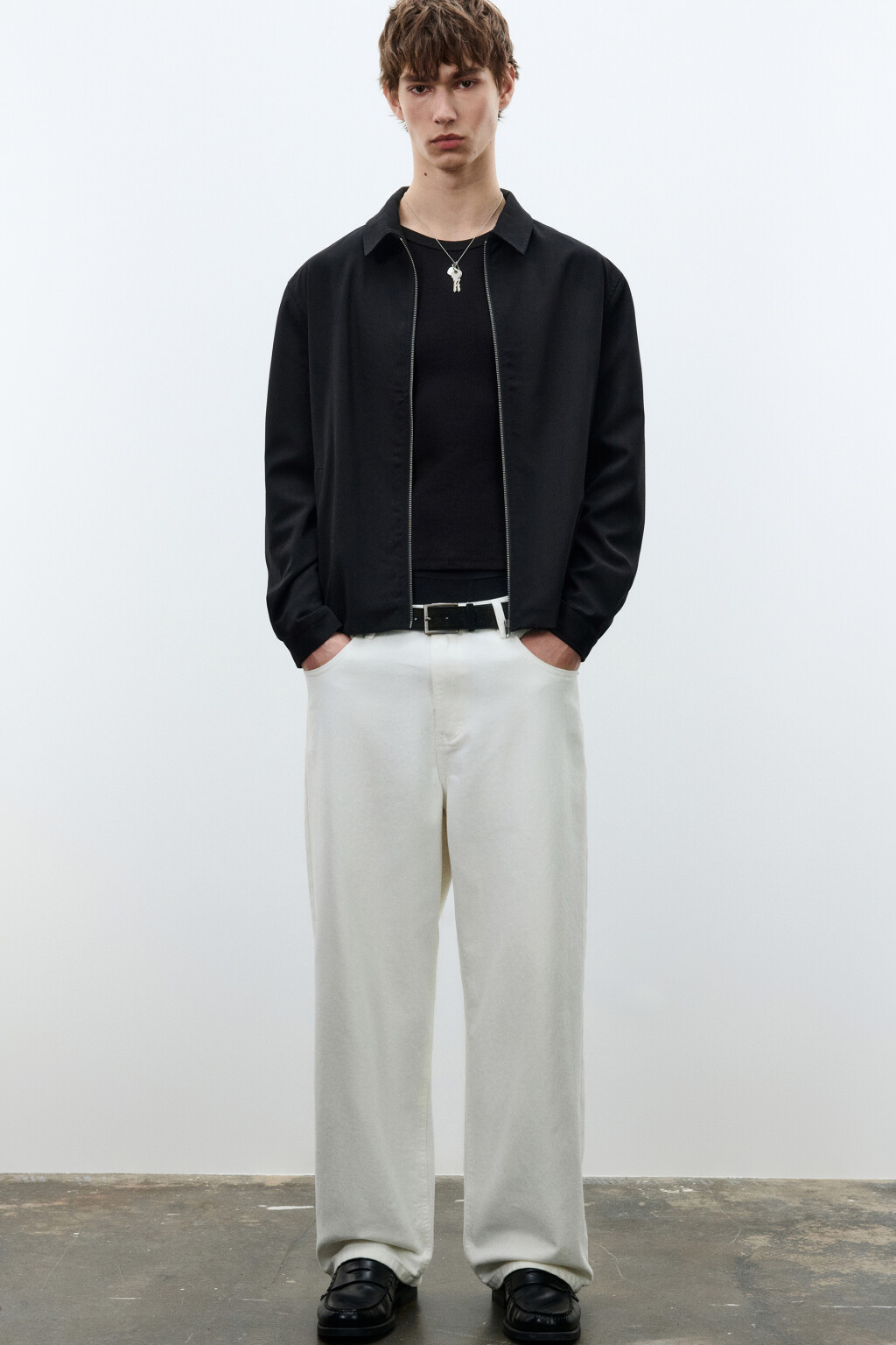 Джинсы широкие со средней посадкой - цвет белый - 1