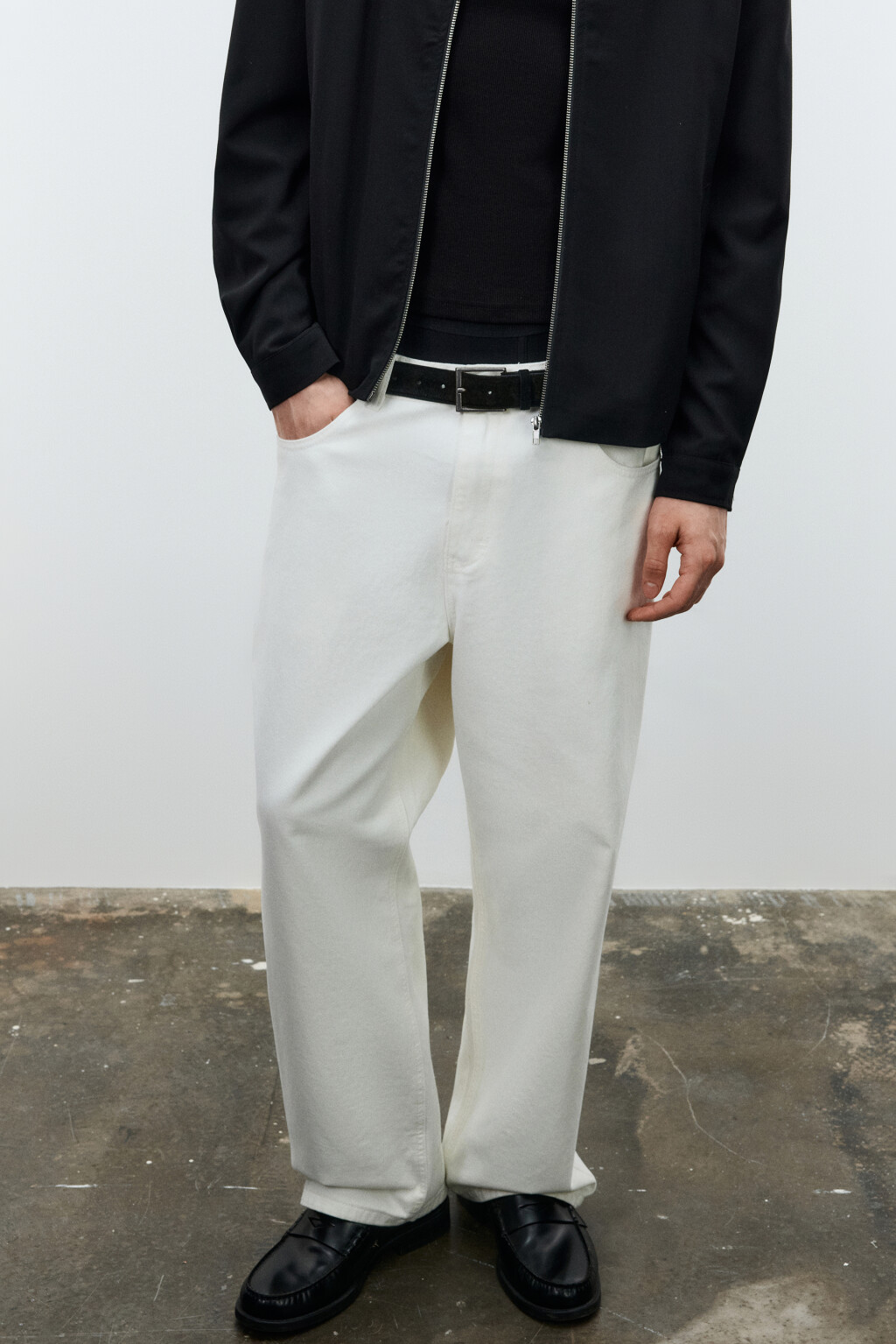 Джинсы широкие со средней посадкой - цвет белый - 2