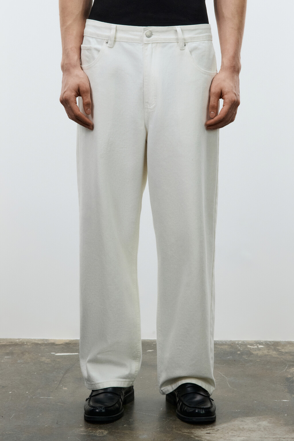 Джинсы широкие со средней посадкой - цвет белый - 3