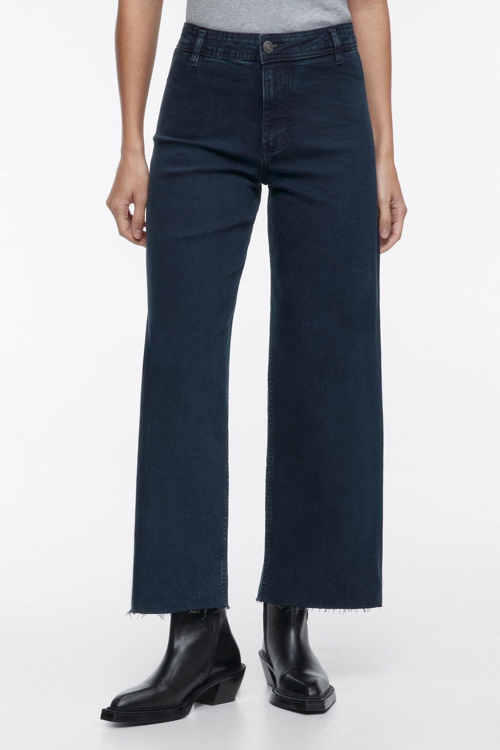 Джинсы-кюлоты Marin широкие с открытыми срезами - цвет синий - 2