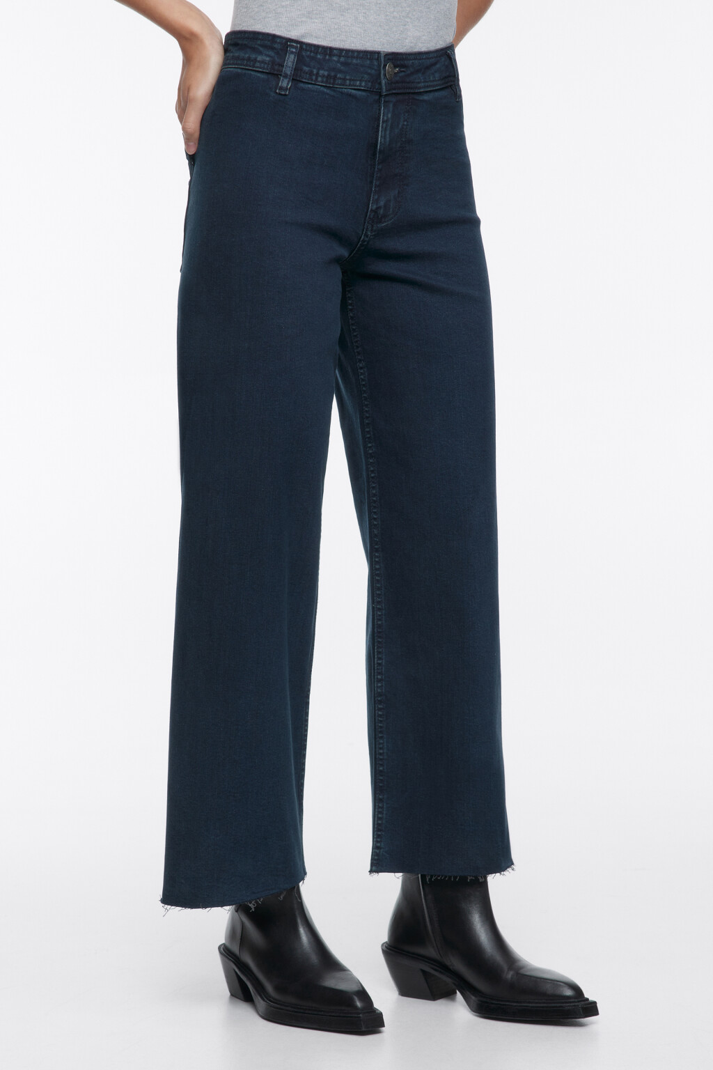 Джинсы-кюлоты Marin широкие с открытыми срезами - цвет синий - 3