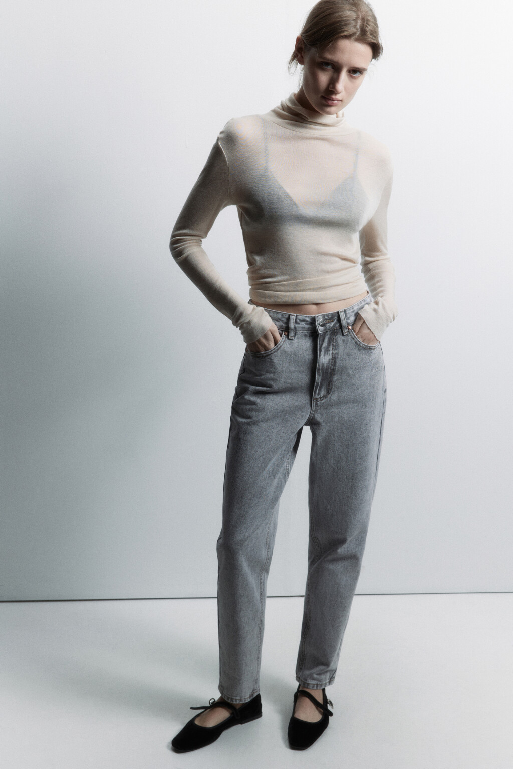 Джинсы MOM с высокой посадкой - цвет серый - 2