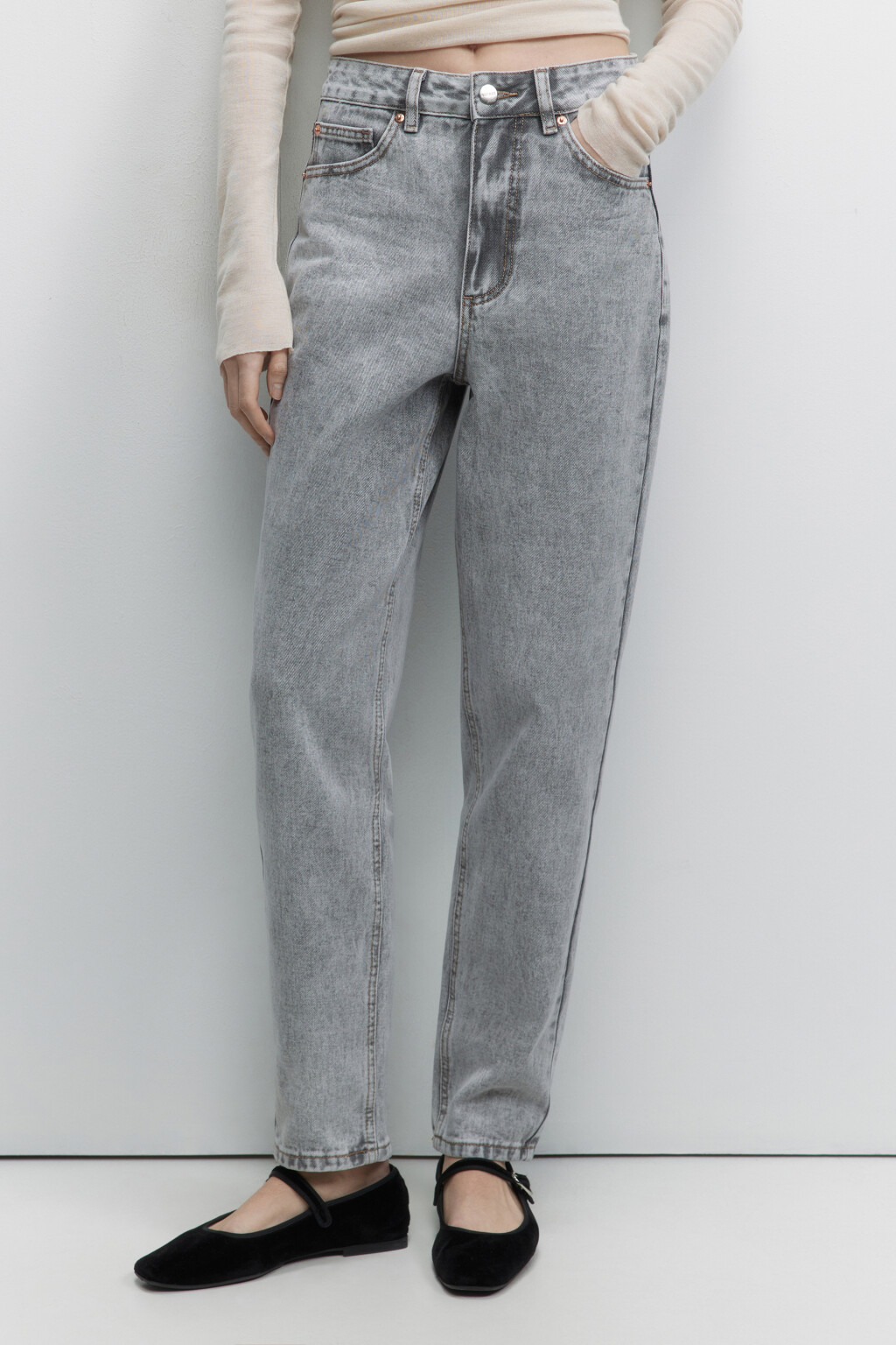 Джинсы MOM с высокой посадкой - цвет серый - 3