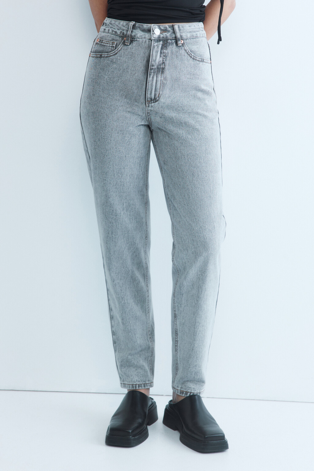 Джинсы mom с высокой посадкой - цвет серый - 2