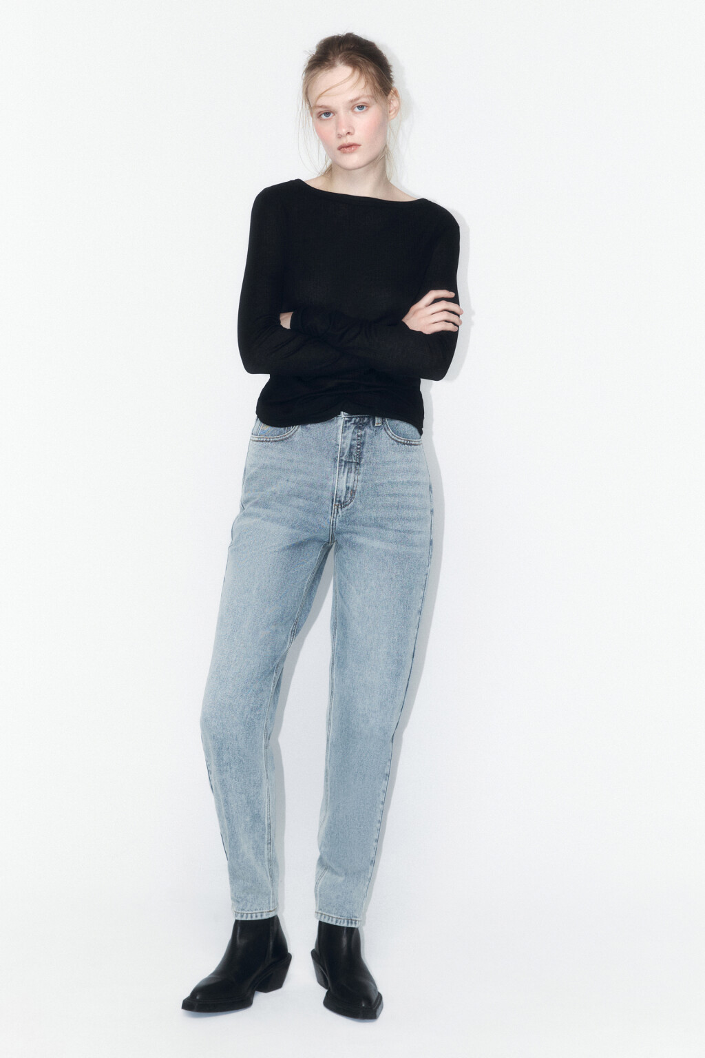 Джинсы mom fit с эффектом масляной стирки - цвет синий - 4