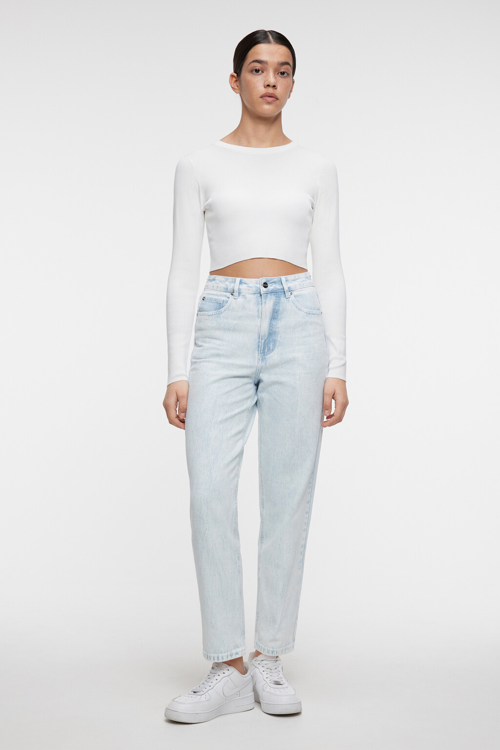 Джинсы MOM классические с высокой посадкой - цвет голубой - 1