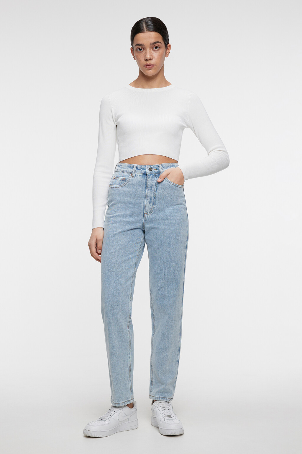 Джинсы MOM классические с высокой посадкой - цвет голубой - 1
