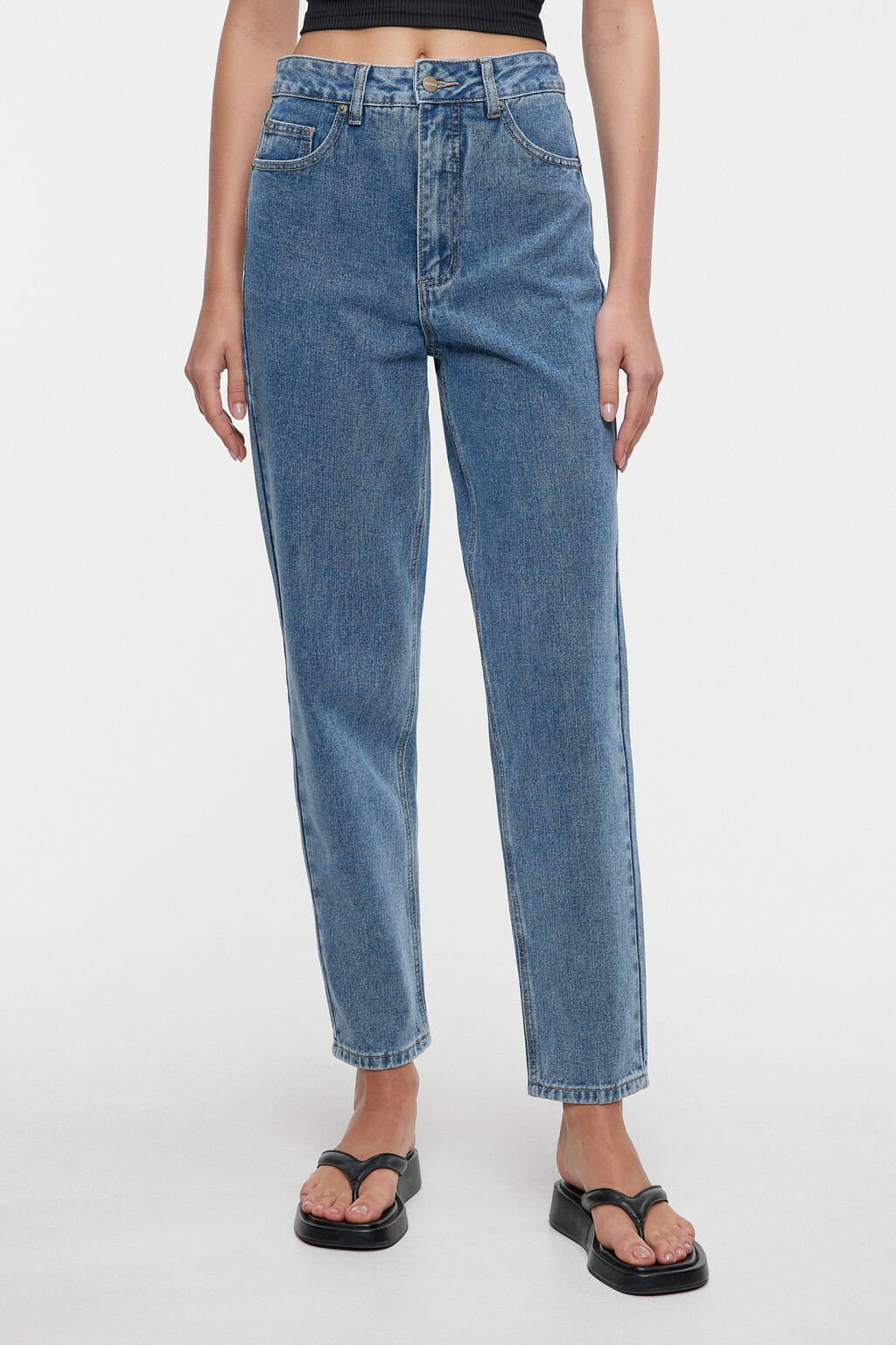 Джинсы MOM классические с высокой посадкой - цвет голубой - 1