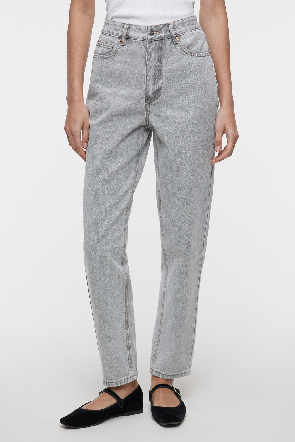 Джинсы MOM базовые с высокой посадкой - цвет серый - 1