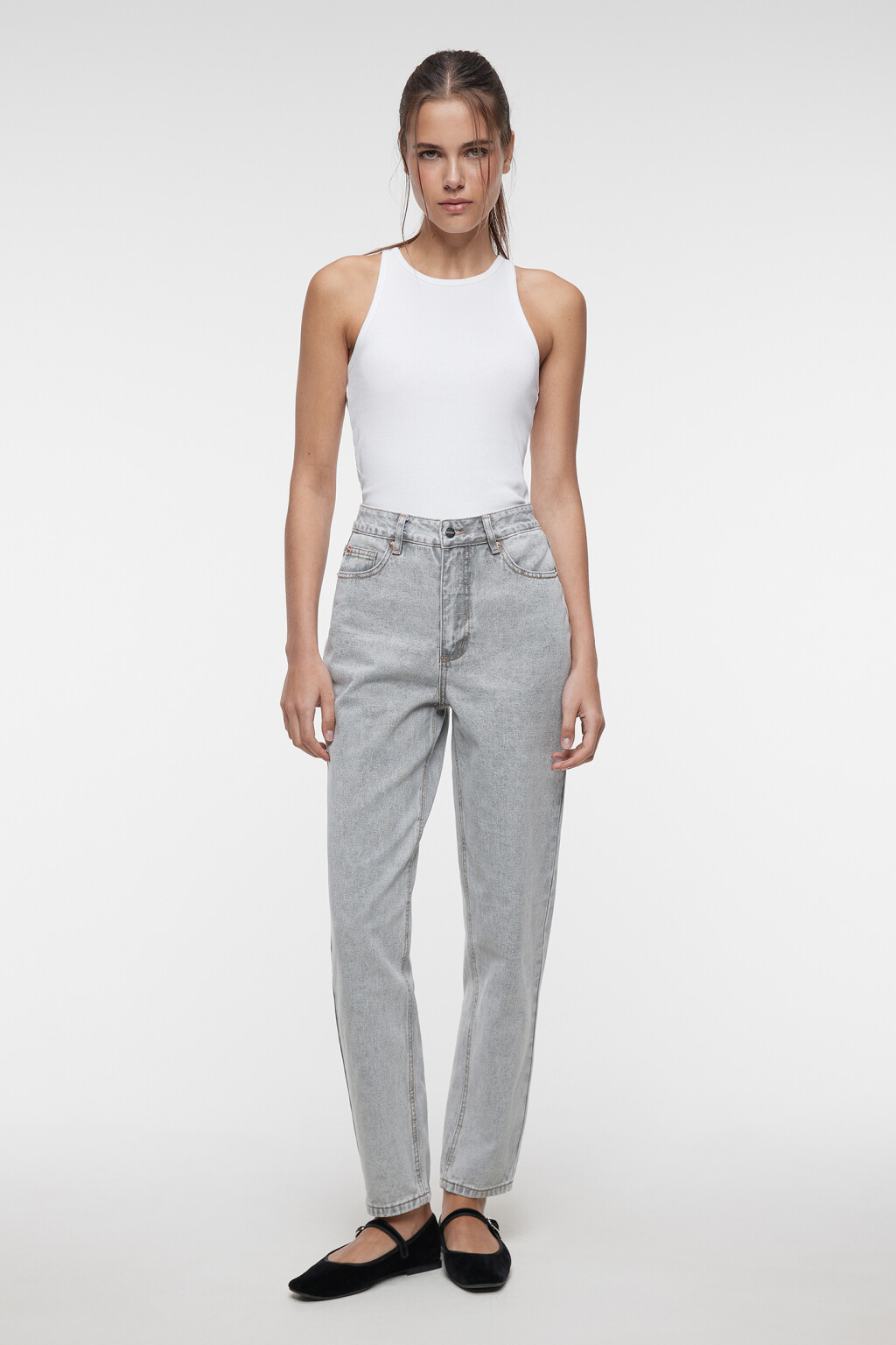 Джинсы MOM базовые с высокой посадкой - цвет серый - 4