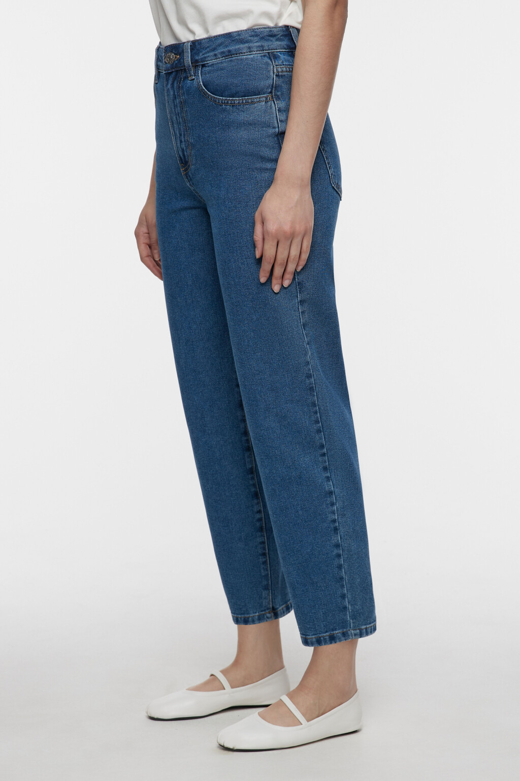 Джинсы mom's укороченные с высокой посадкой - цвет голубой - 3