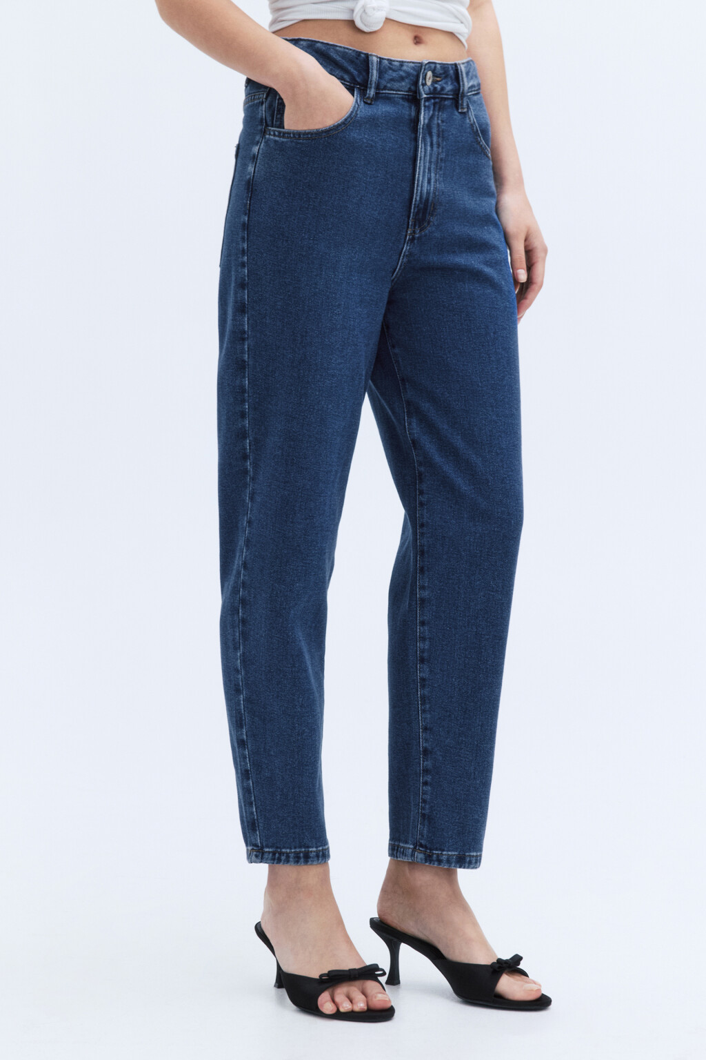 Джинсы mom fit укороченные с высокой посадкой - цвет голубой - 3