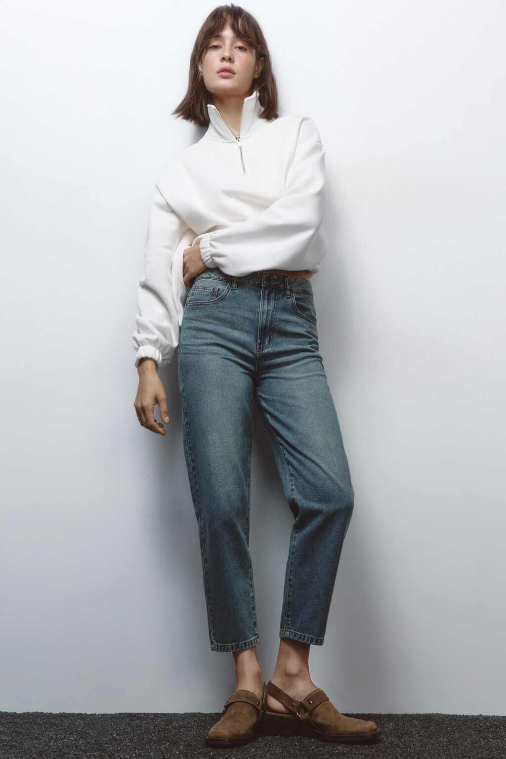 Джинсы mom fit укороченные с высокой посадкой - цвет темный тинт - 1