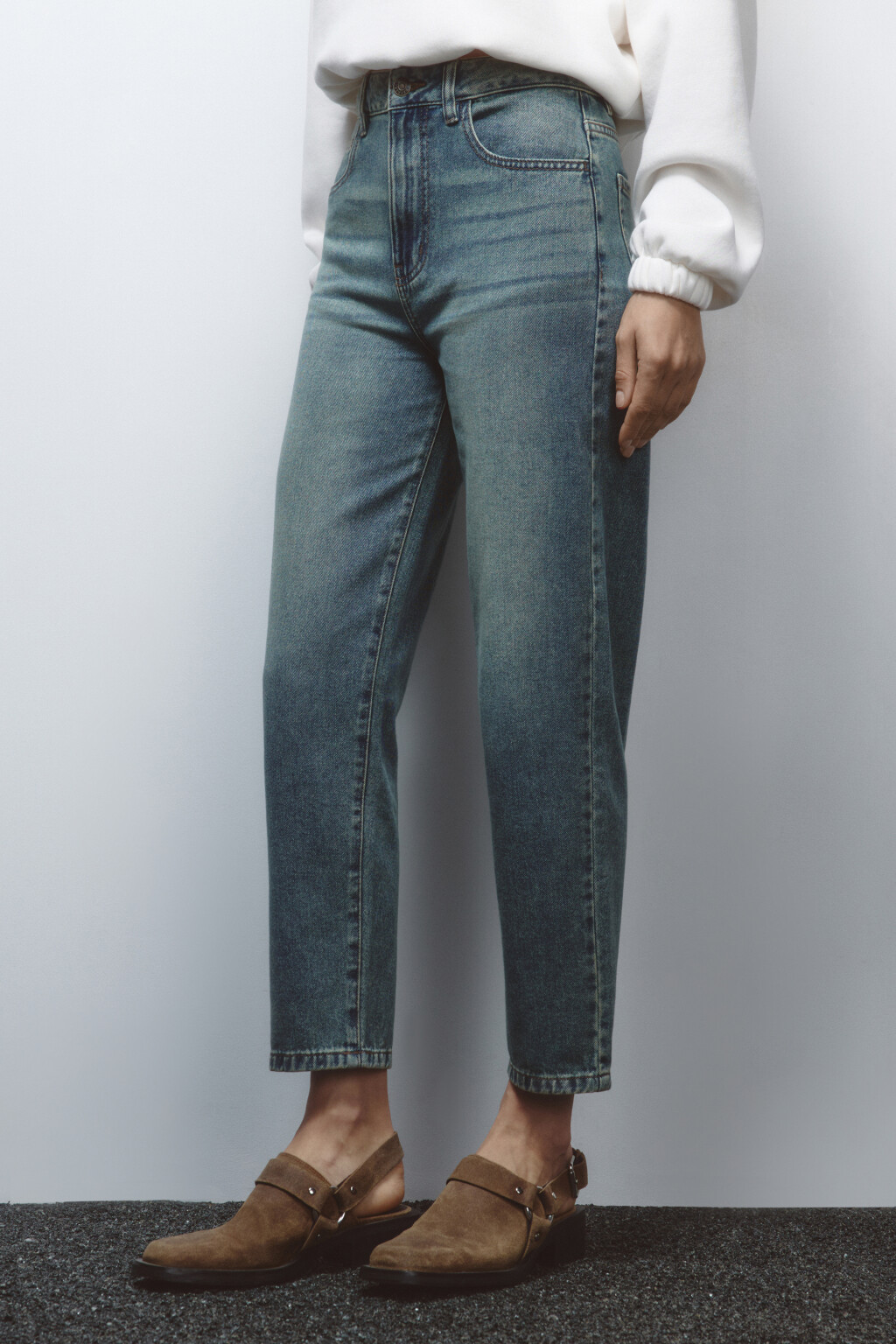 Джинсы mom fit укороченные с высокой посадкой - цвет темный тинт - 3