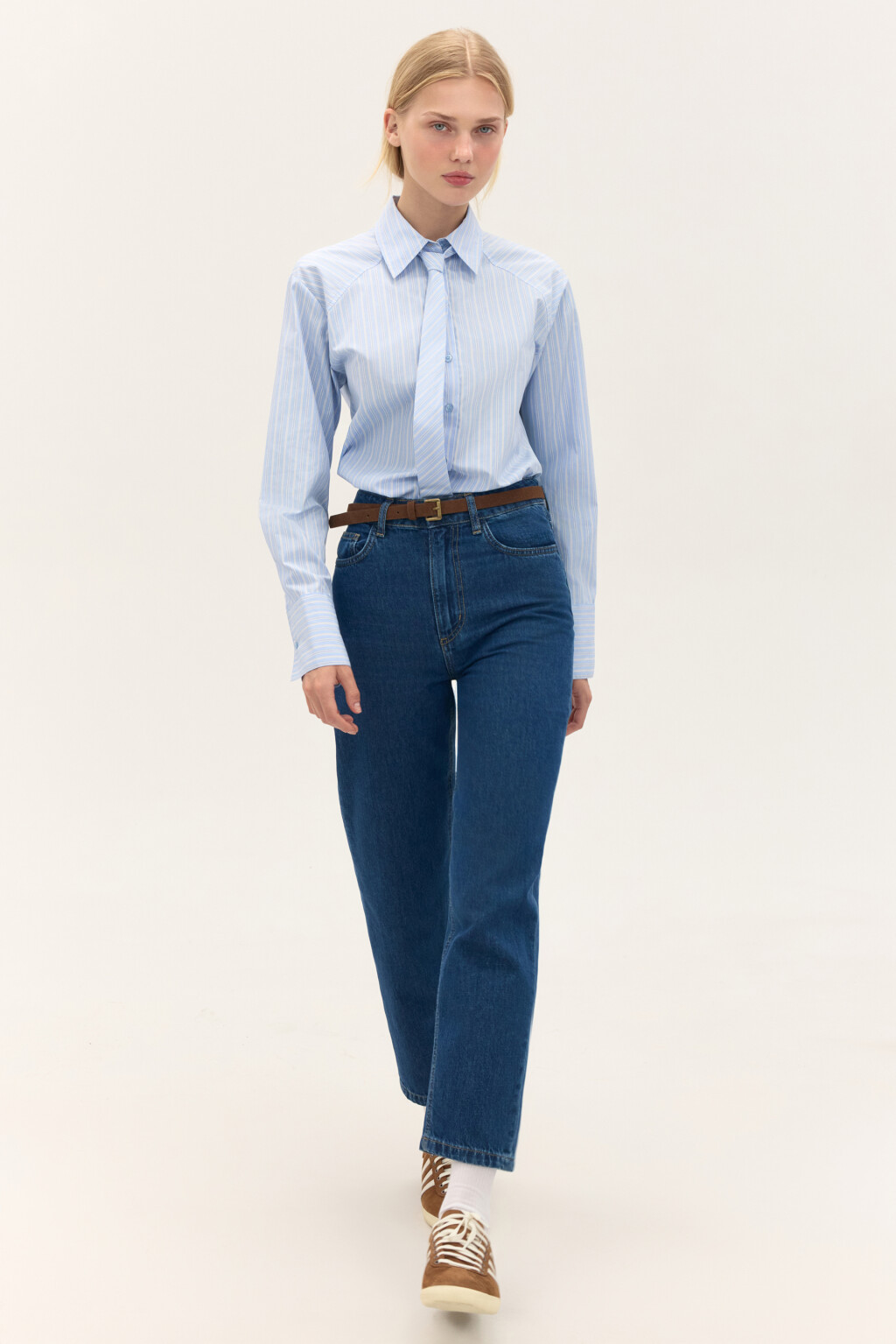 Джинсы mom укороченные с высокой посадкой - цвет голубой - 1