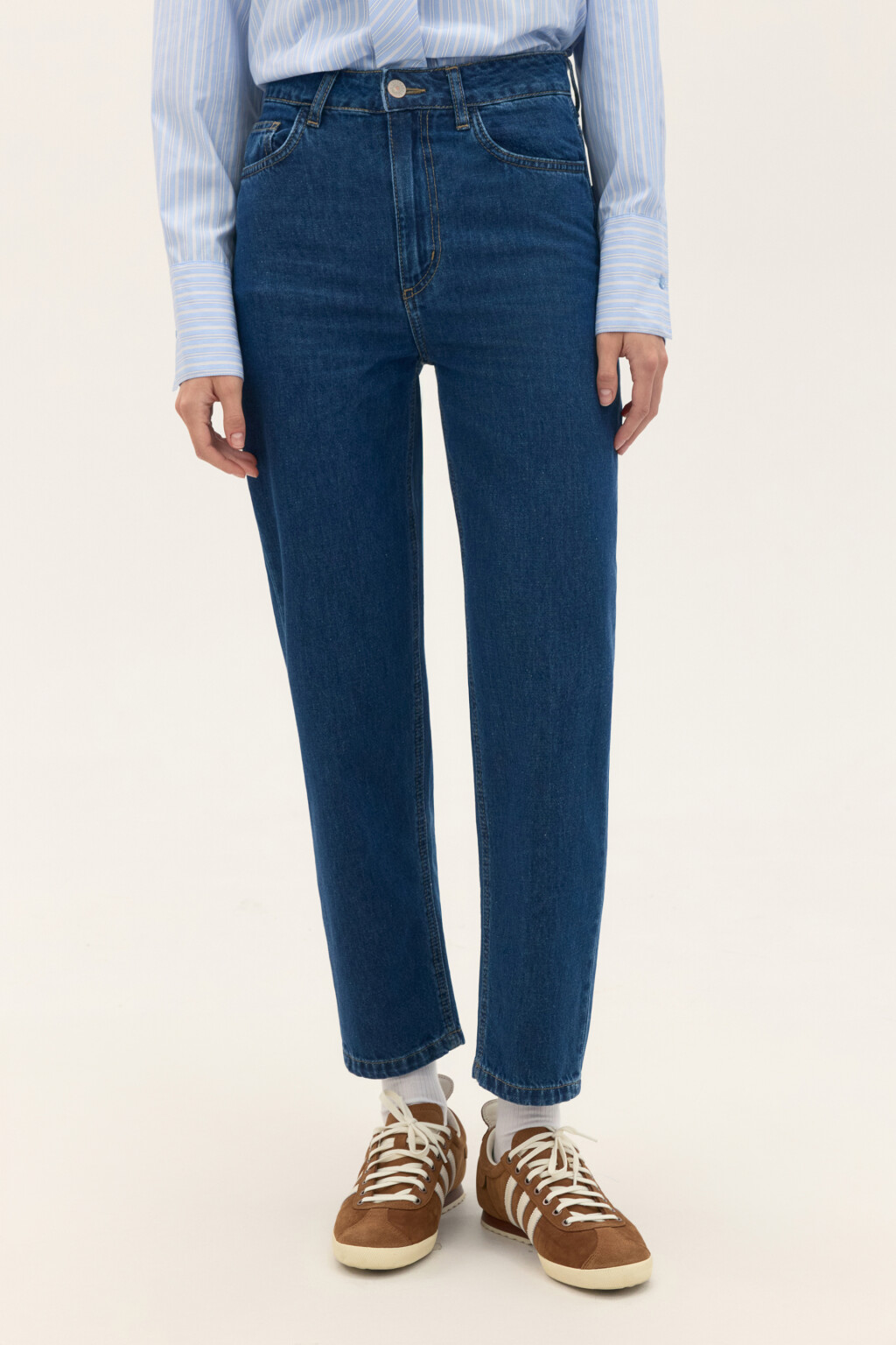 Джинсы mom укороченные с высокой посадкой - цвет голубой - 2