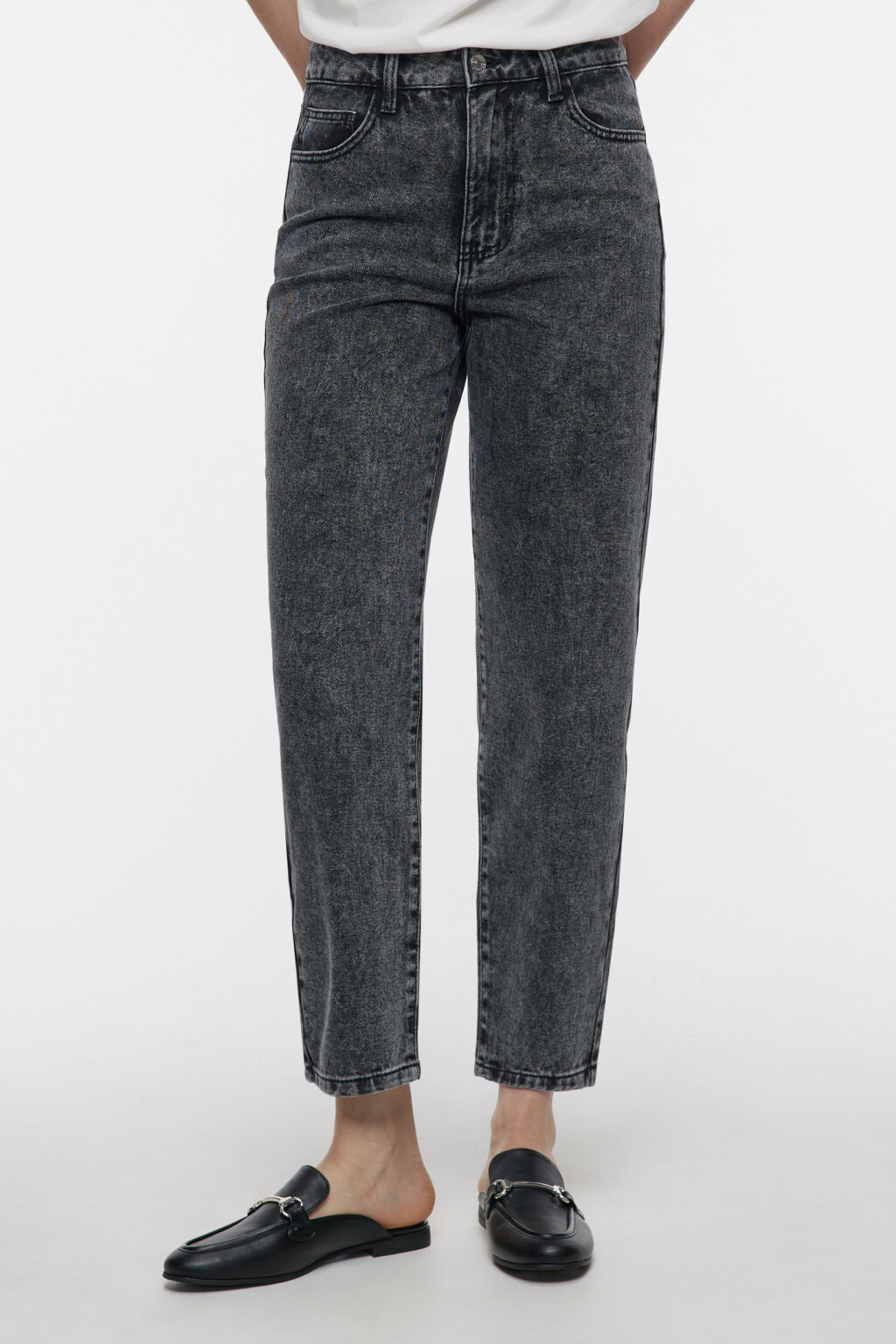 Джинсы mom's укороченные с высокой посадкой - цвет серый - 1