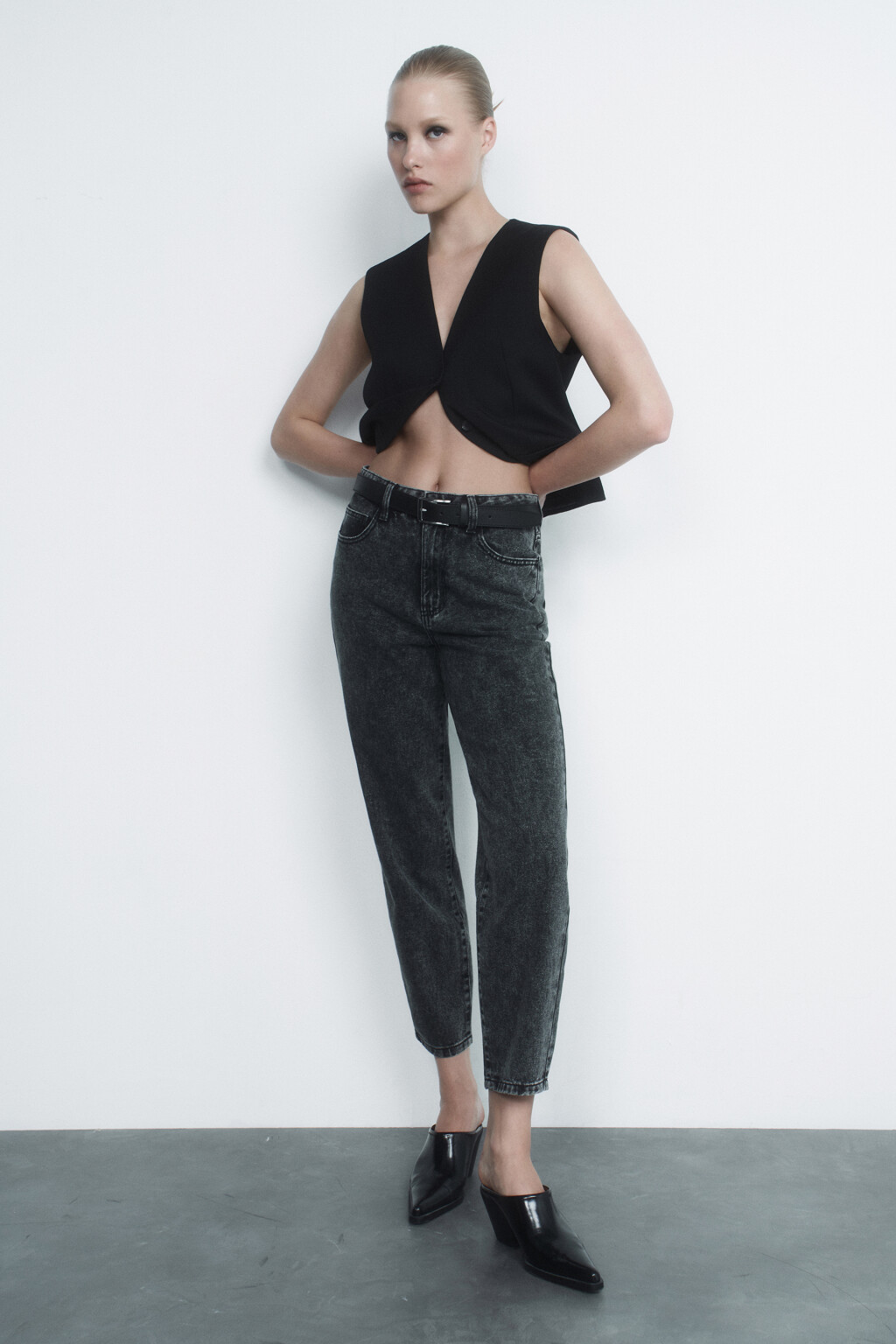 Джинсы mom's укороченные с высокой посадкой - цвет серый - 8