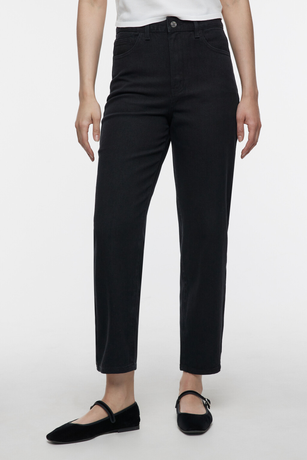 Джинсы mom's укороченные с высокой посадкой - цвет черный - 2