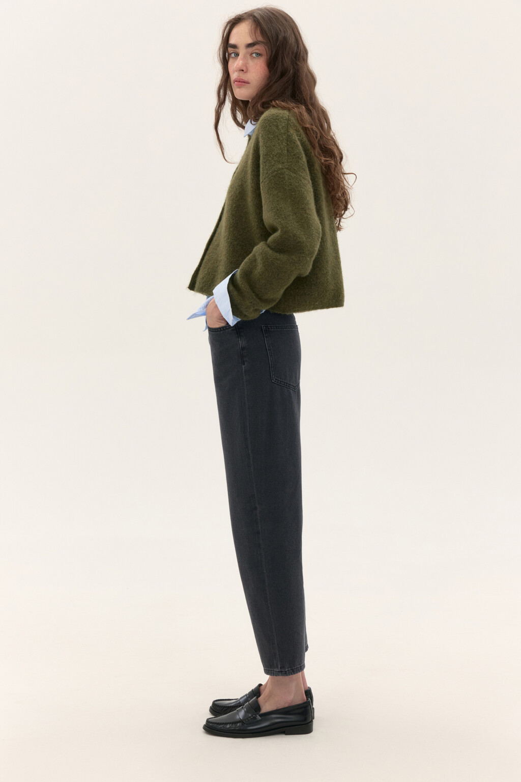 Джинсы mom fit укороченные - цвет серый - 1