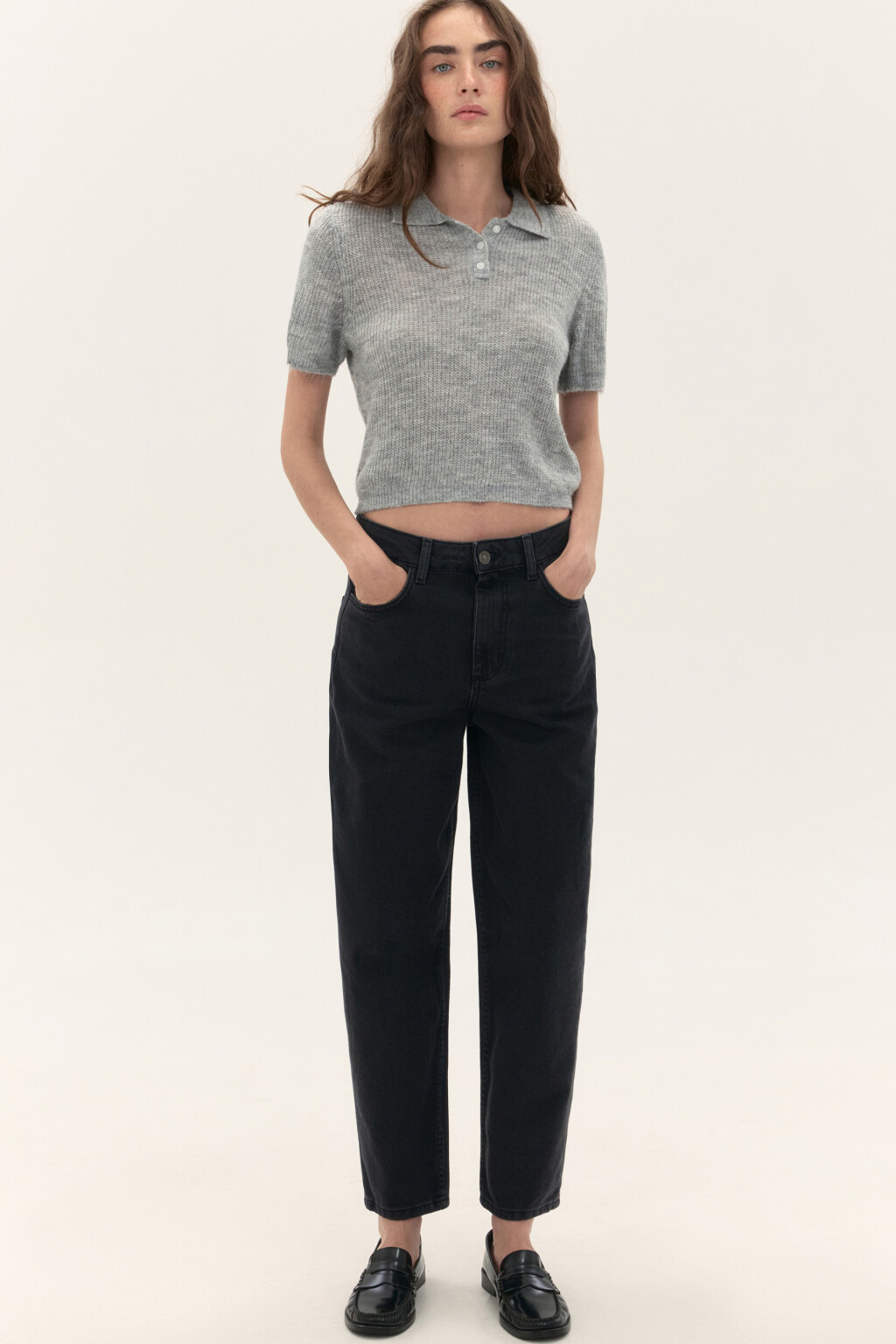 Джинсы mom fit укороченные - цвет серый - 1