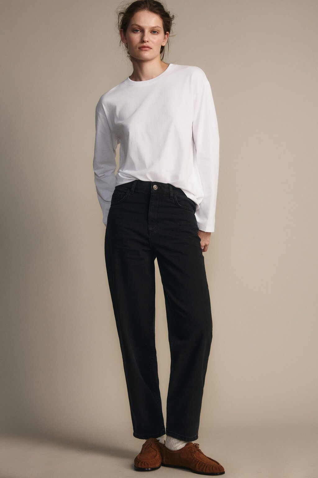 Джинсы mom fit укороченные с высокой посадкой - цвет серый - 1