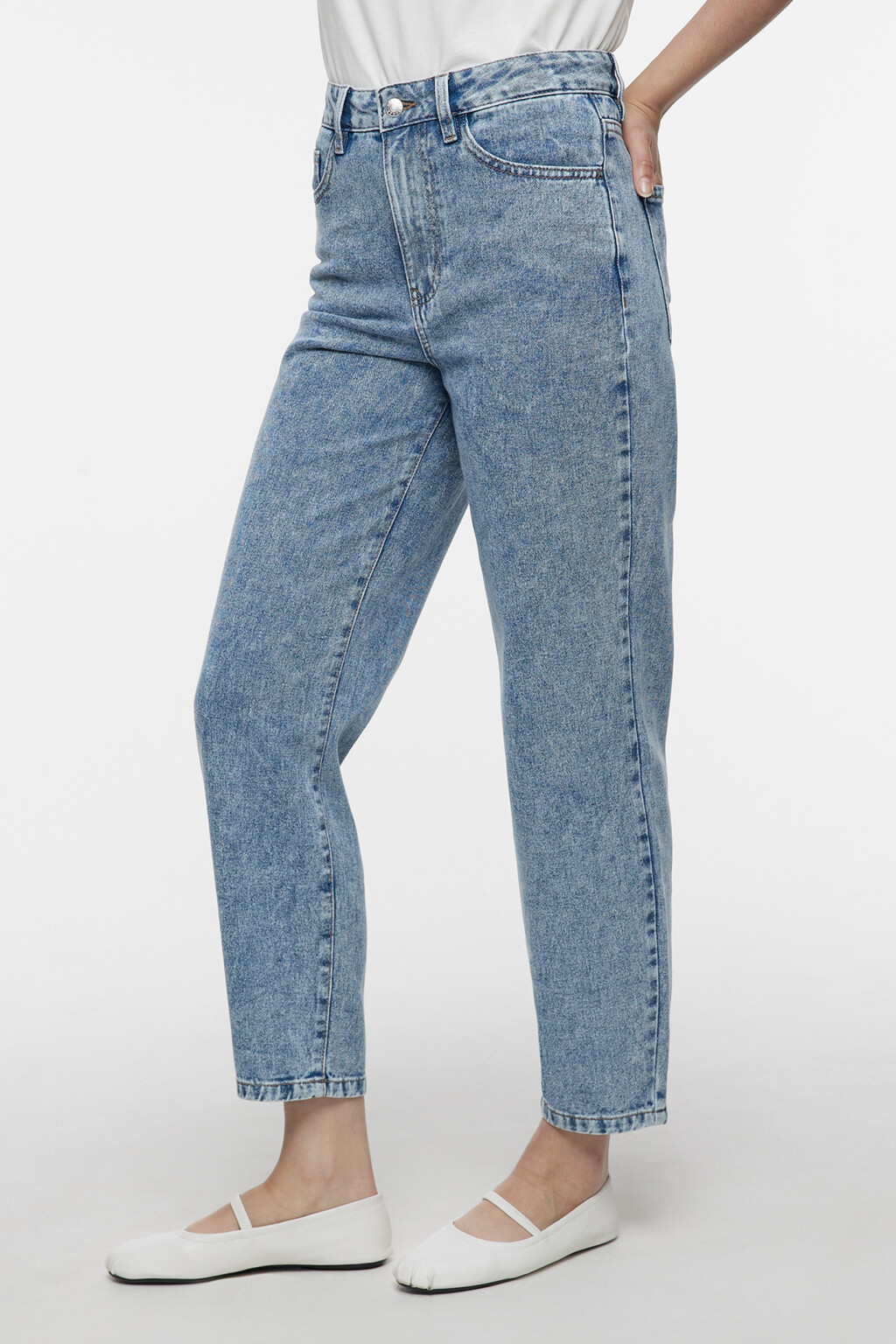 Джинсы mom's укороченные с высокой посадкой - цвет голубой - 2