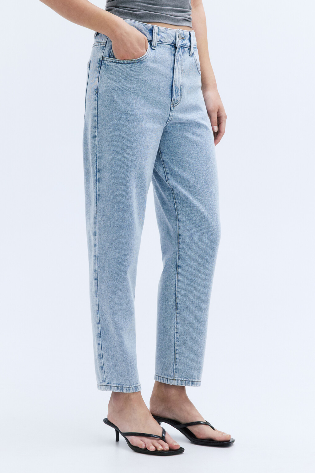 Джинсы mom fit укороченные с высокой посадкой - цвет голубой - 3