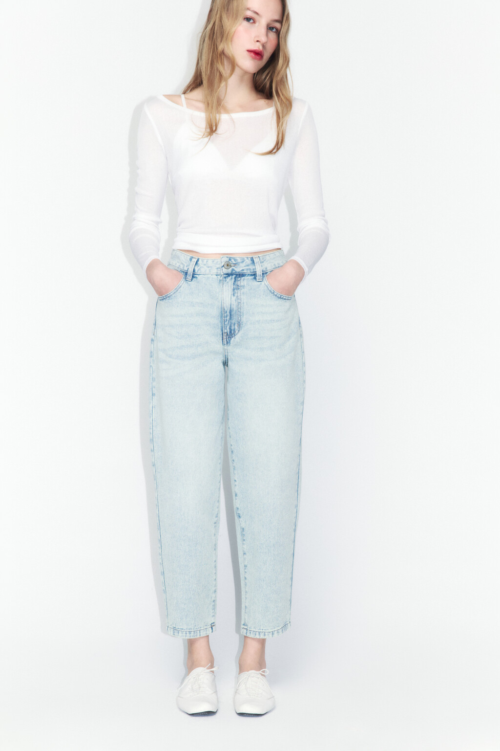 Джинсы mom fit укороченные с высокой посадкой - цвет синий - 1