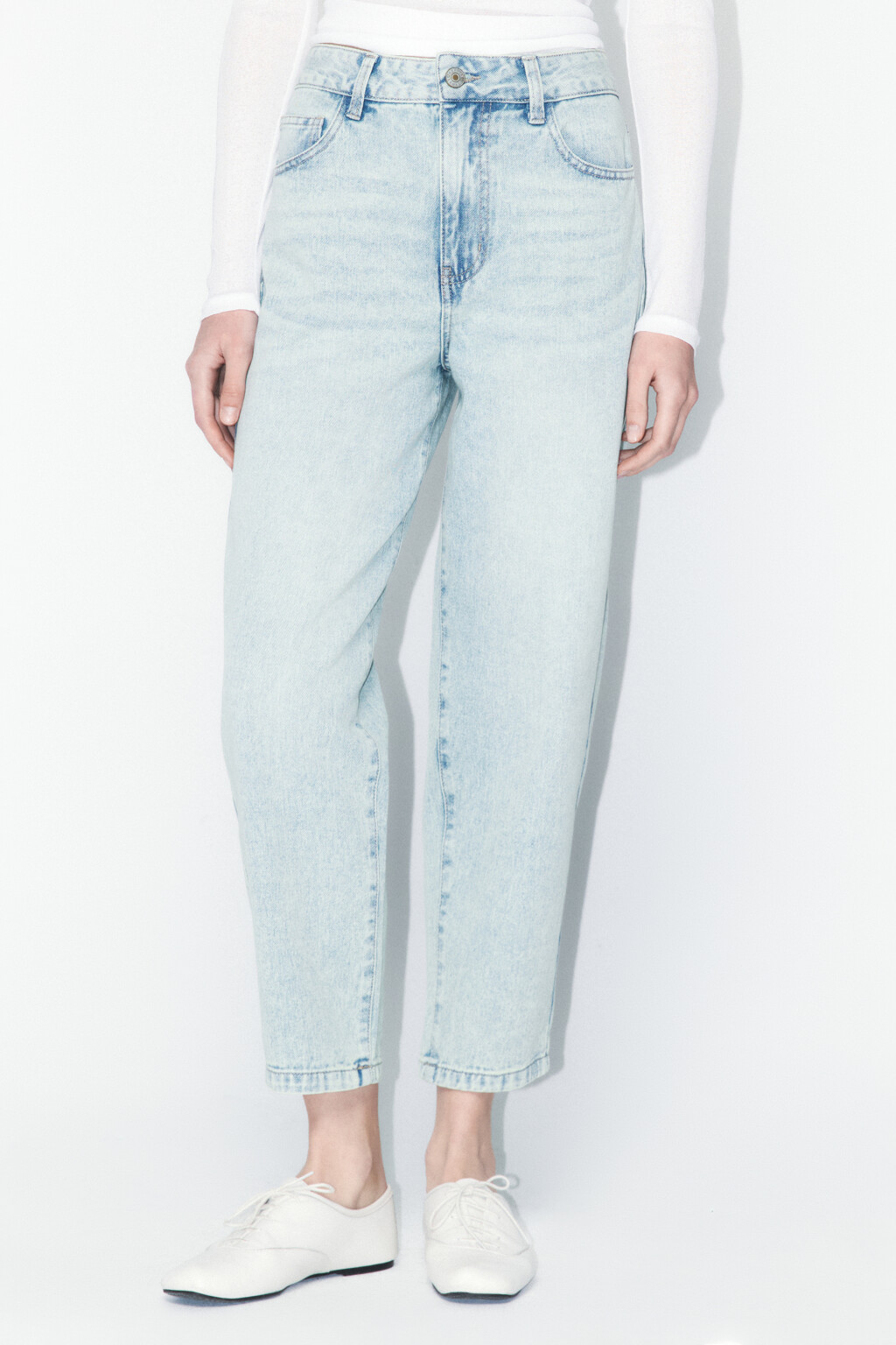 Джинсы mom fit укороченные с высокой посадкой - цвет синий - 2