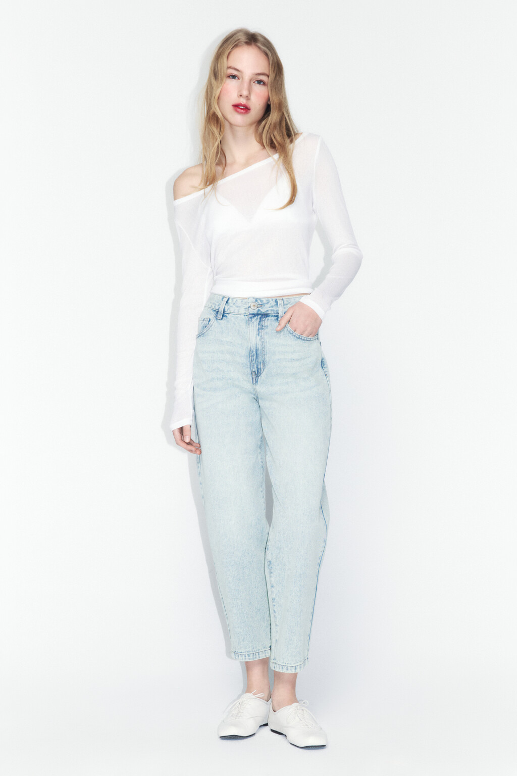 Джинсы mom fit укороченные с высокой посадкой - цвет синий - 4