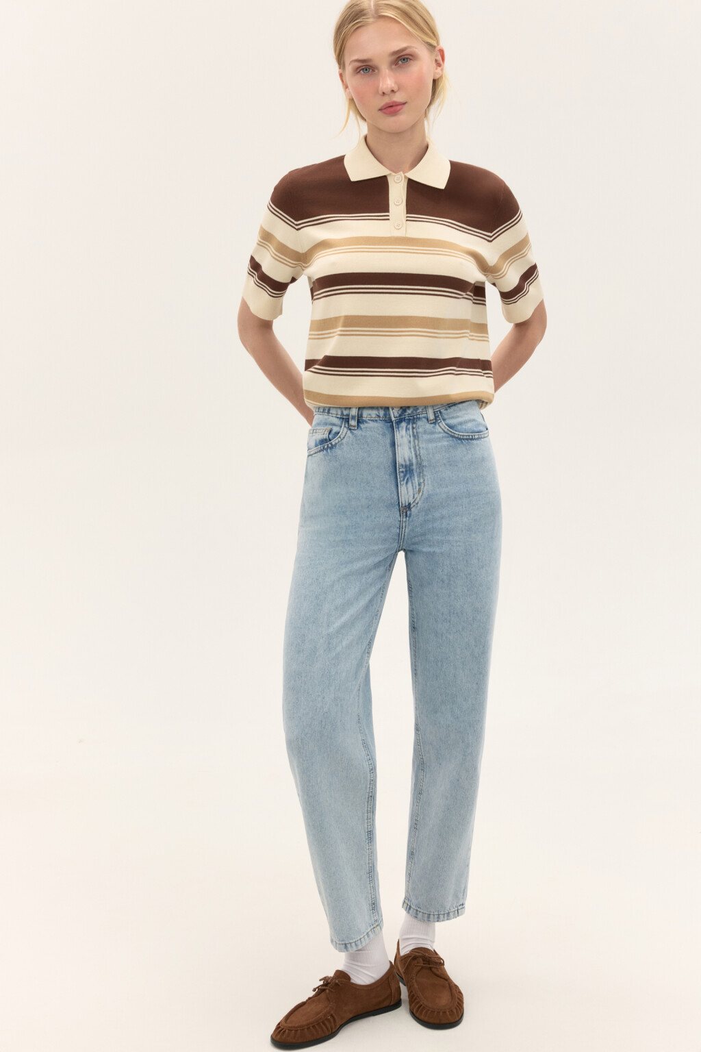 Джинсы mom укороченные с высокой посадкой - цвет голубой - 1