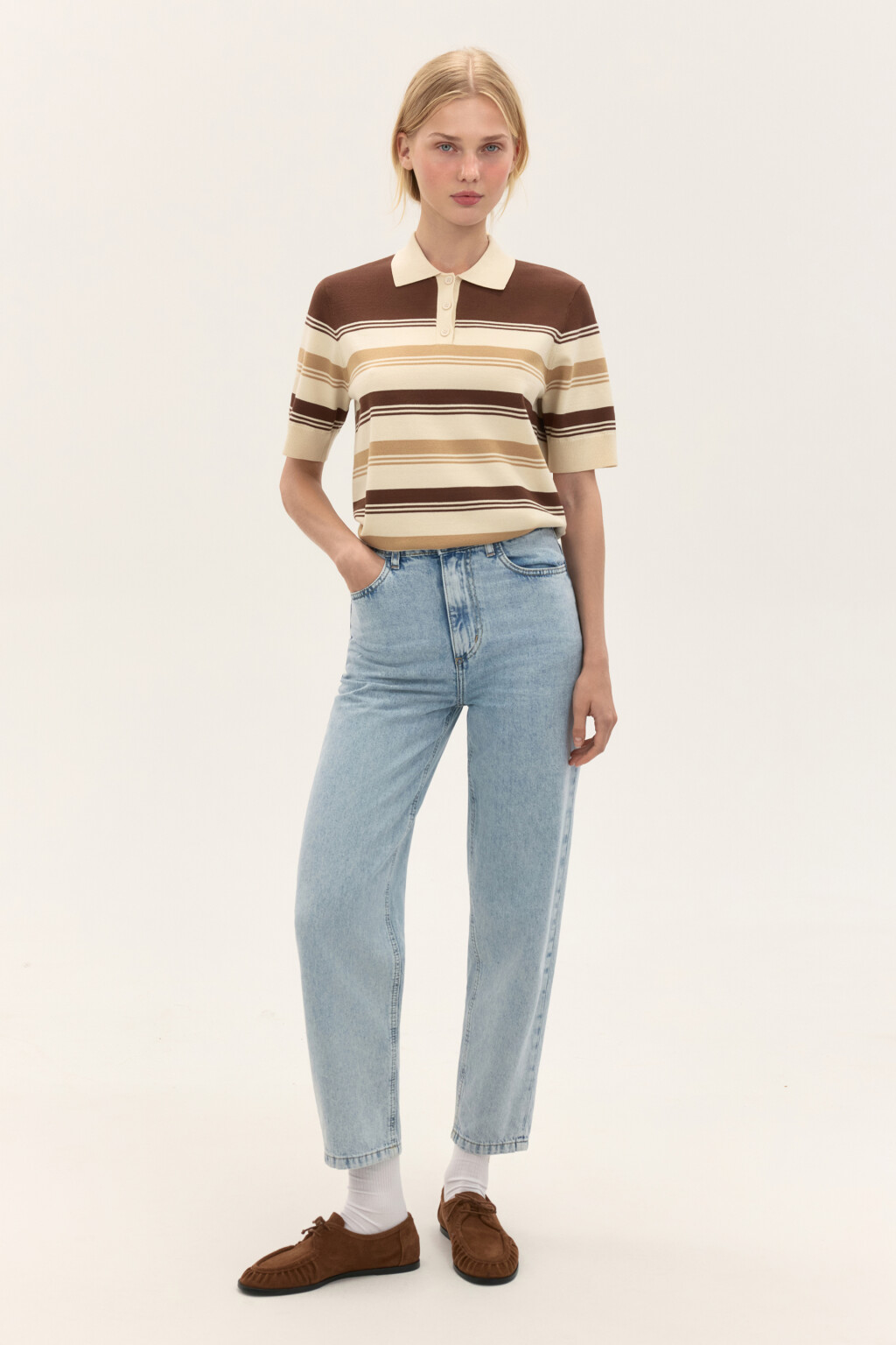 Джинсы mom укороченные с высокой посадкой - цвет голубой - 4