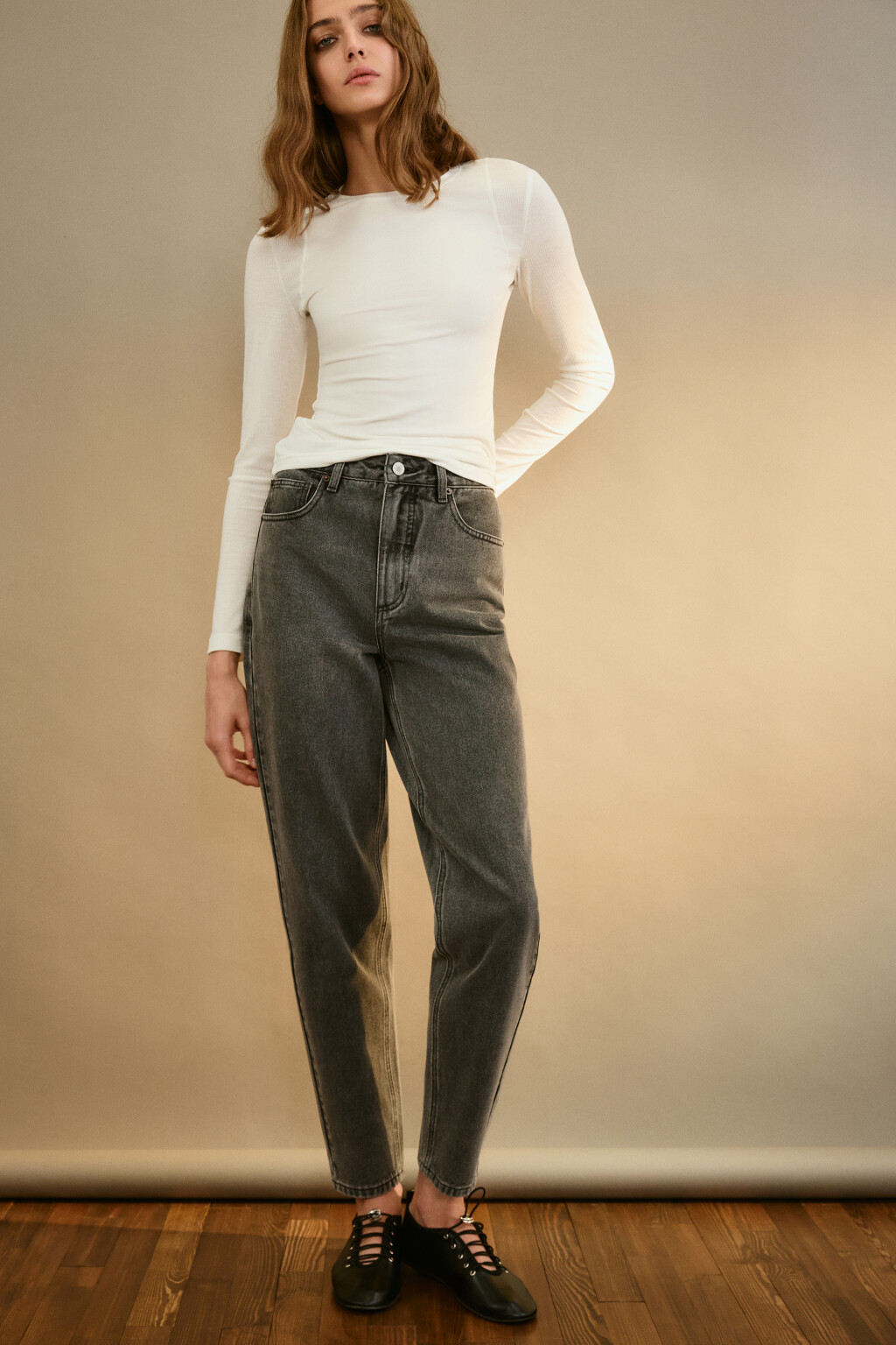 Джинсы mom fit с высокой посадкой - цвет серый - 1