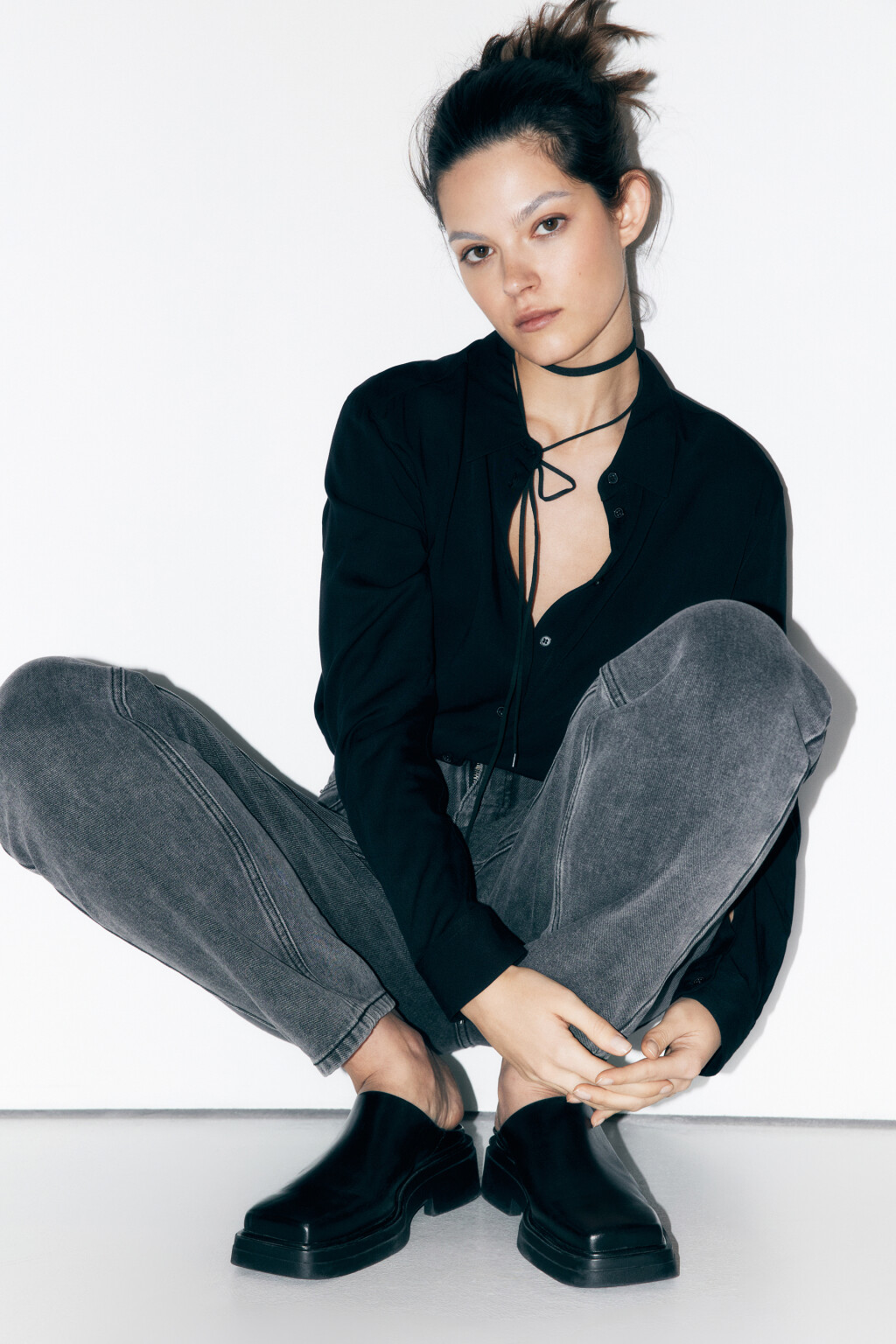 Джинсы MOM с высокой посадкой - цвет серый - 1