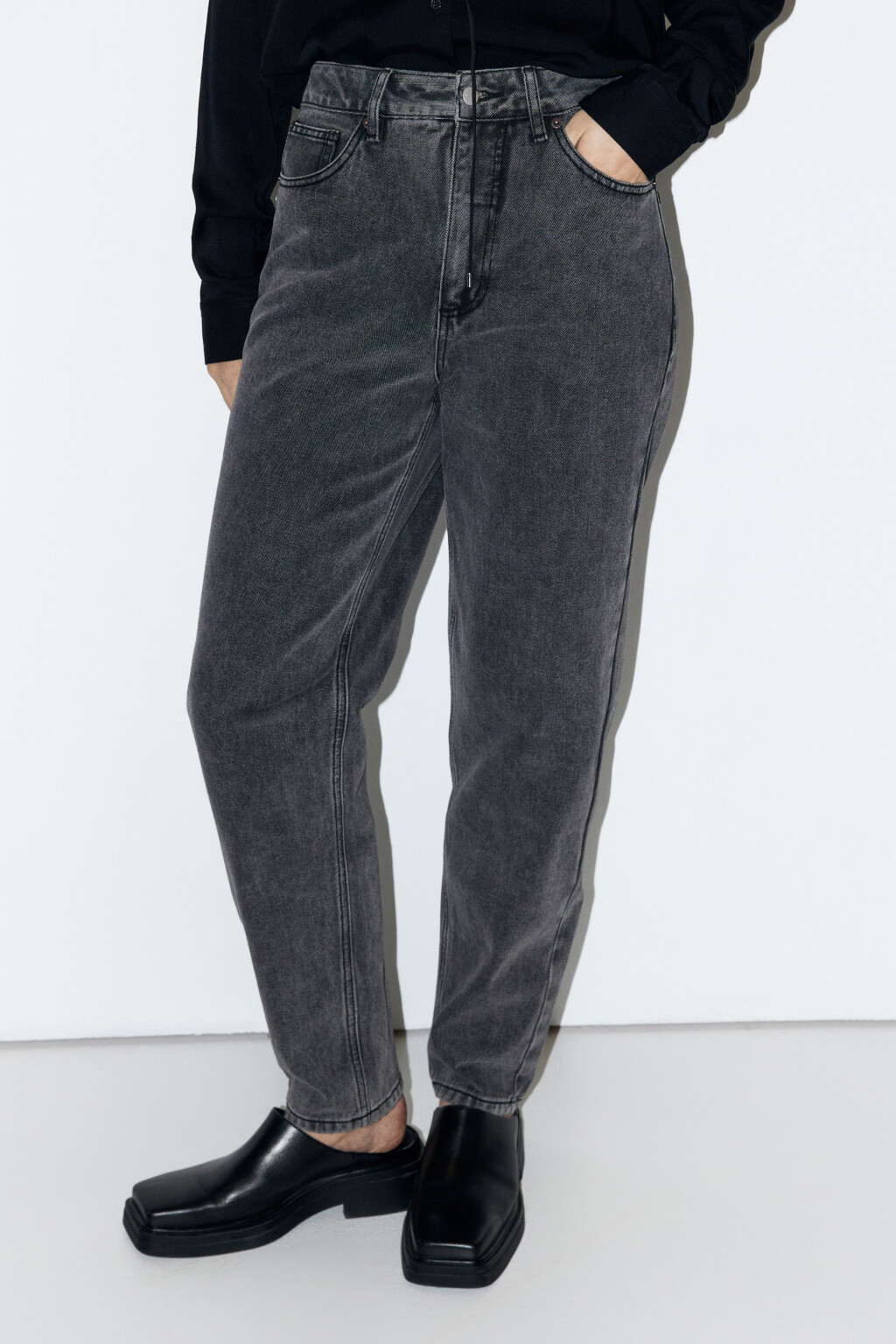 Джинсы MOM с высокой посадкой - цвет серый - 2