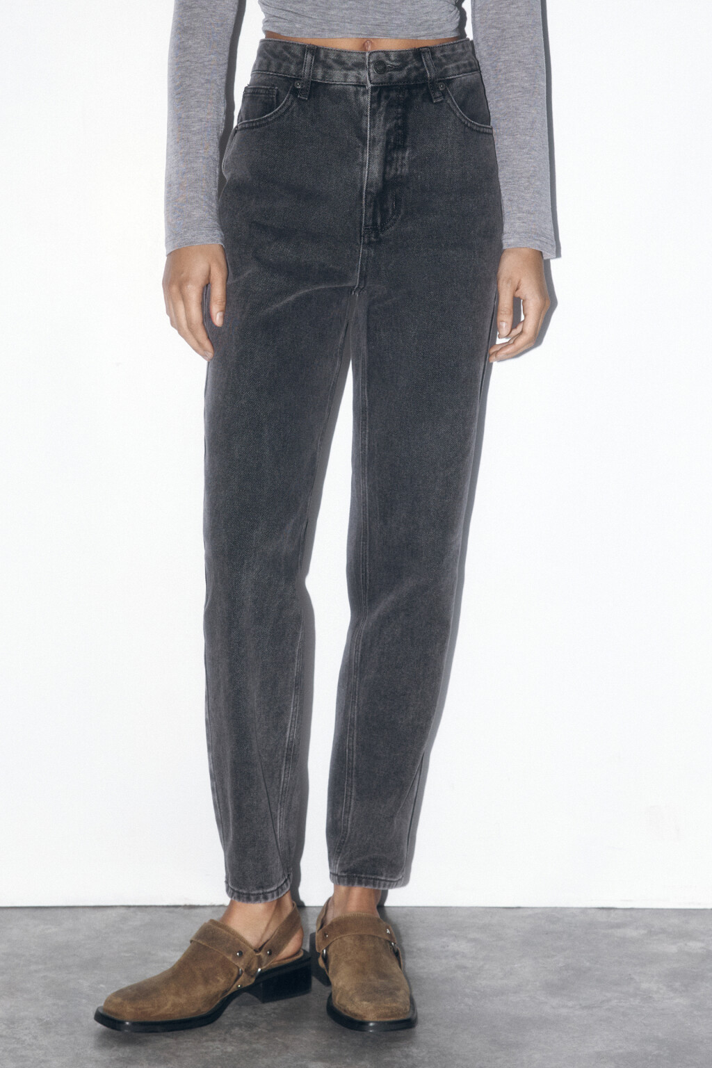 Джинсы mom fit с высокой посадкой - цвет серый - 2