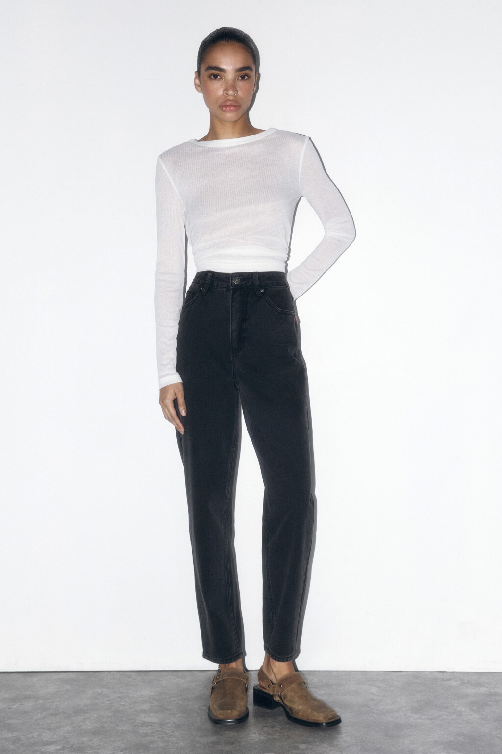 Джинсы mom fit с высокой посадкой - цвет серый - 1